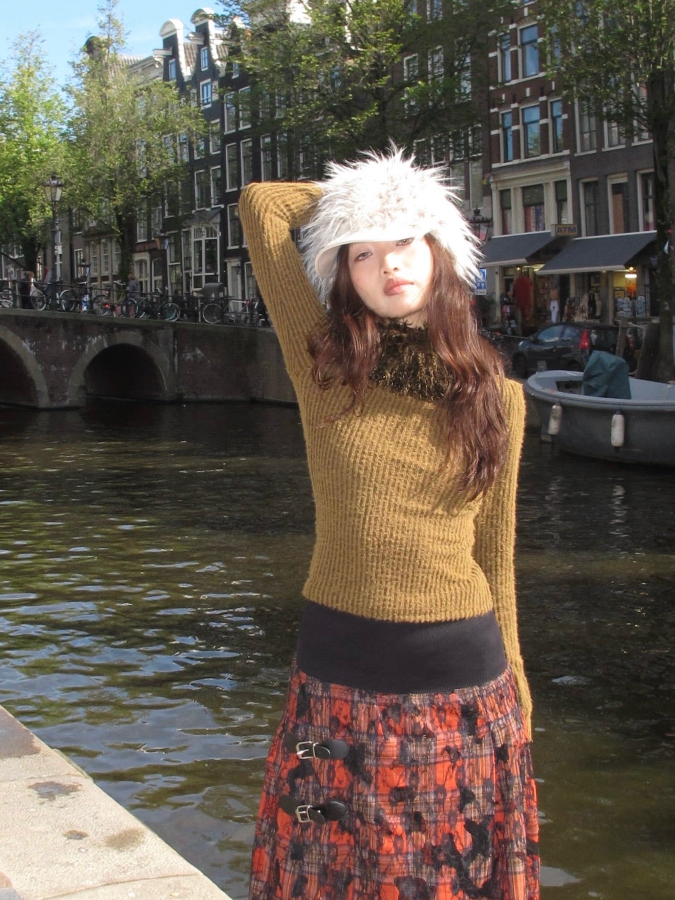 Furry light khaki warm autumn/winter knight hat