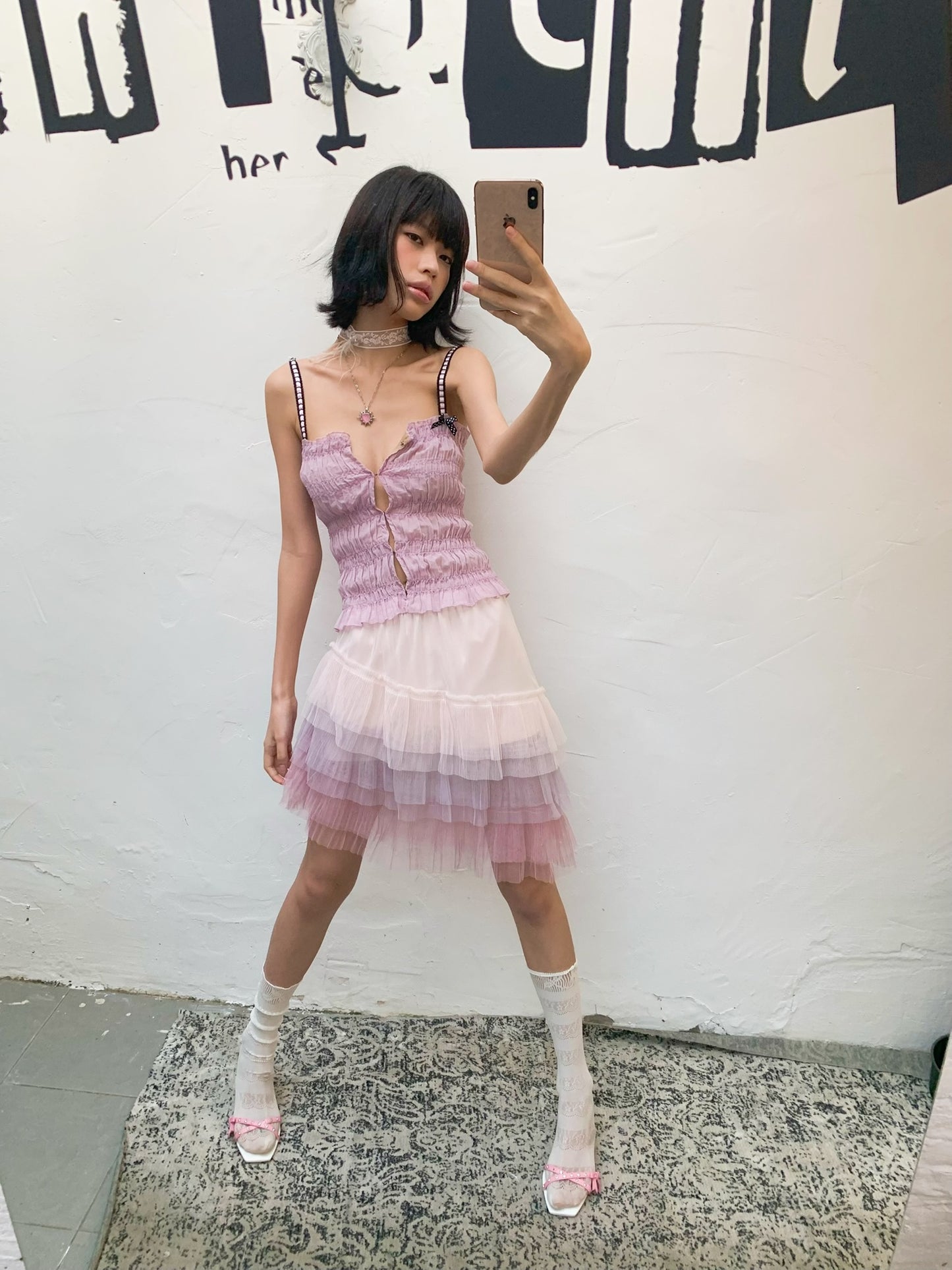 Purple playful and cute pleated fitted  top