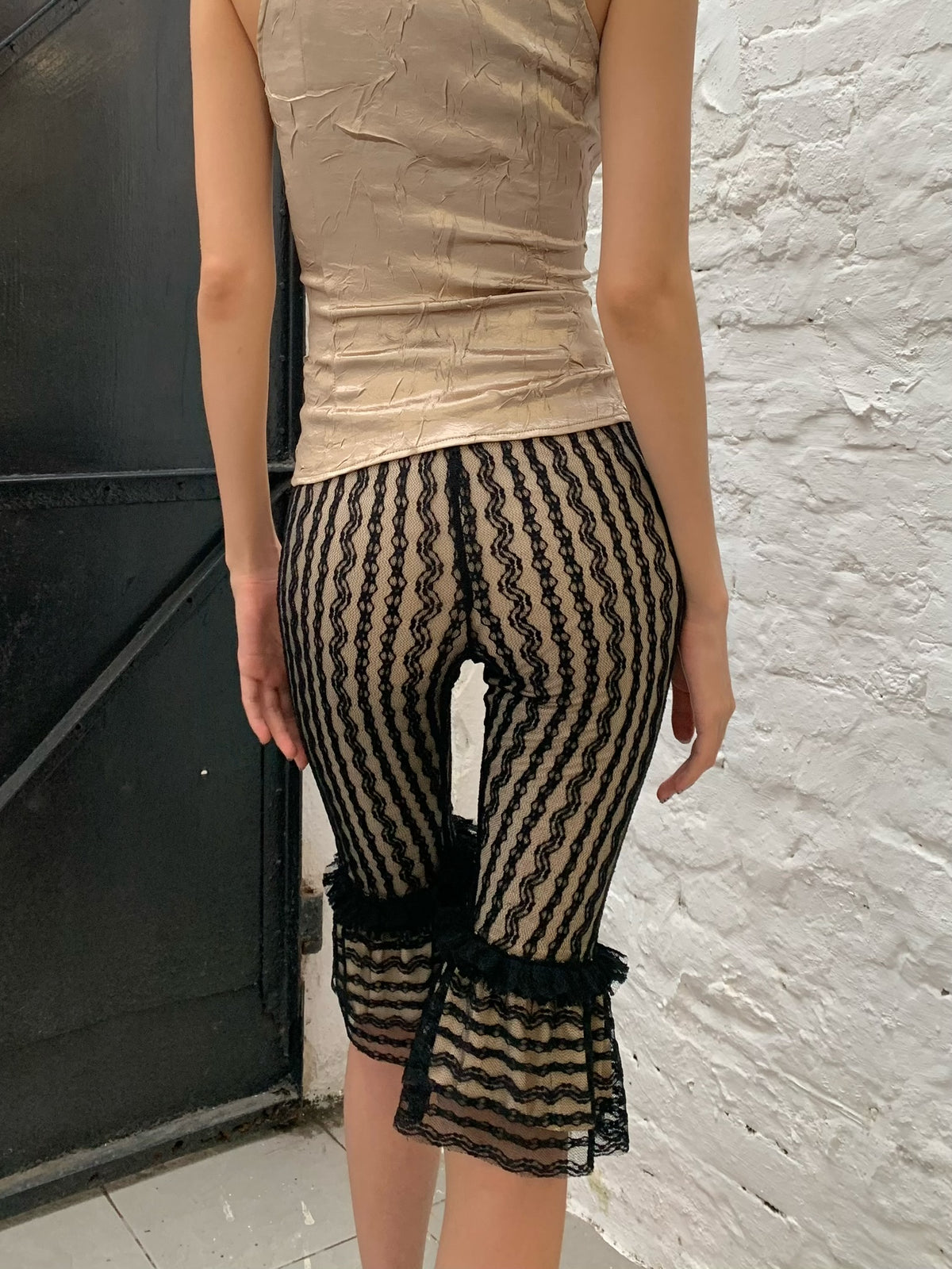 Black and White lace retro striped leggings trousers pants