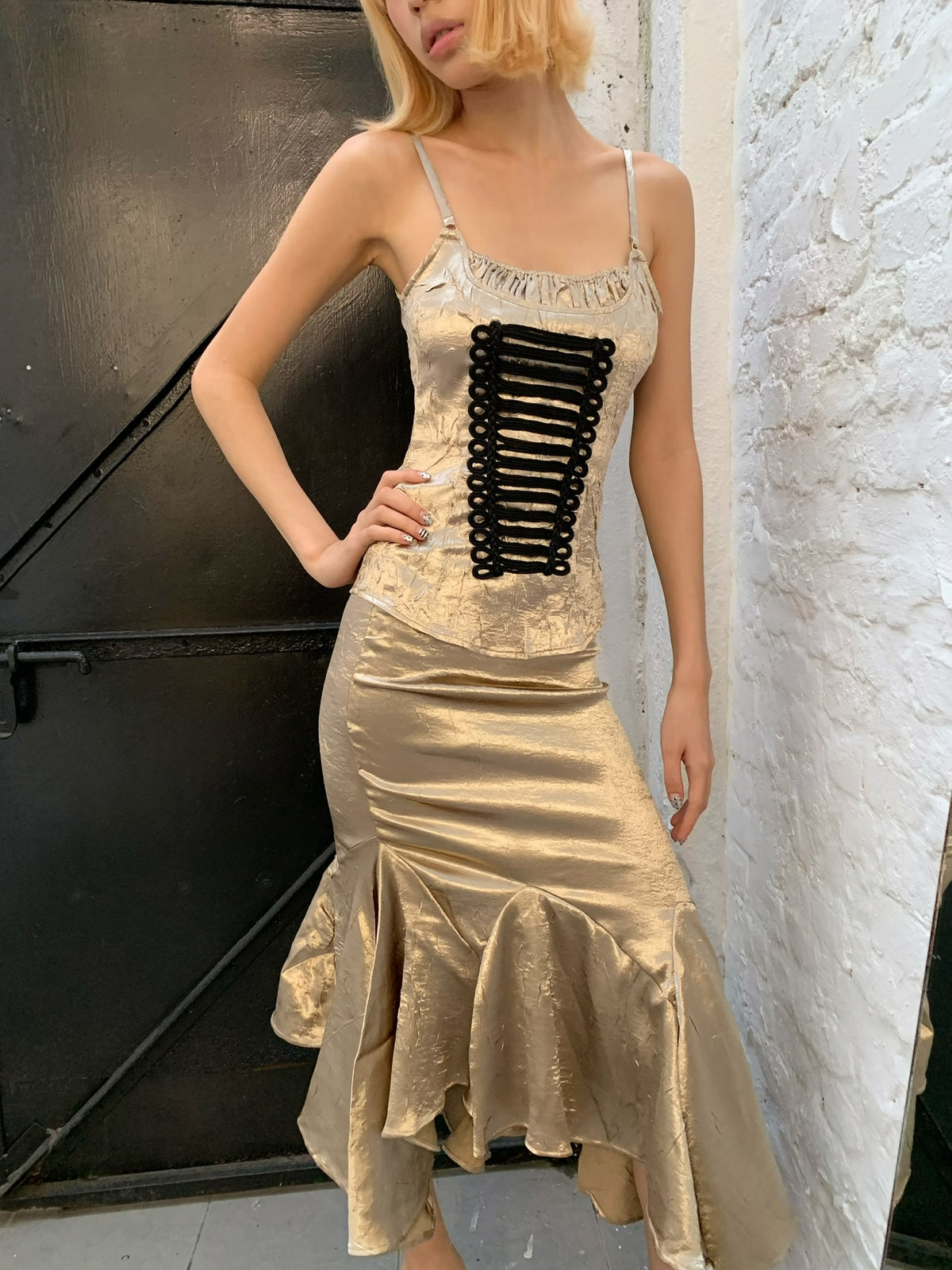 Napoleon-style golden halter top