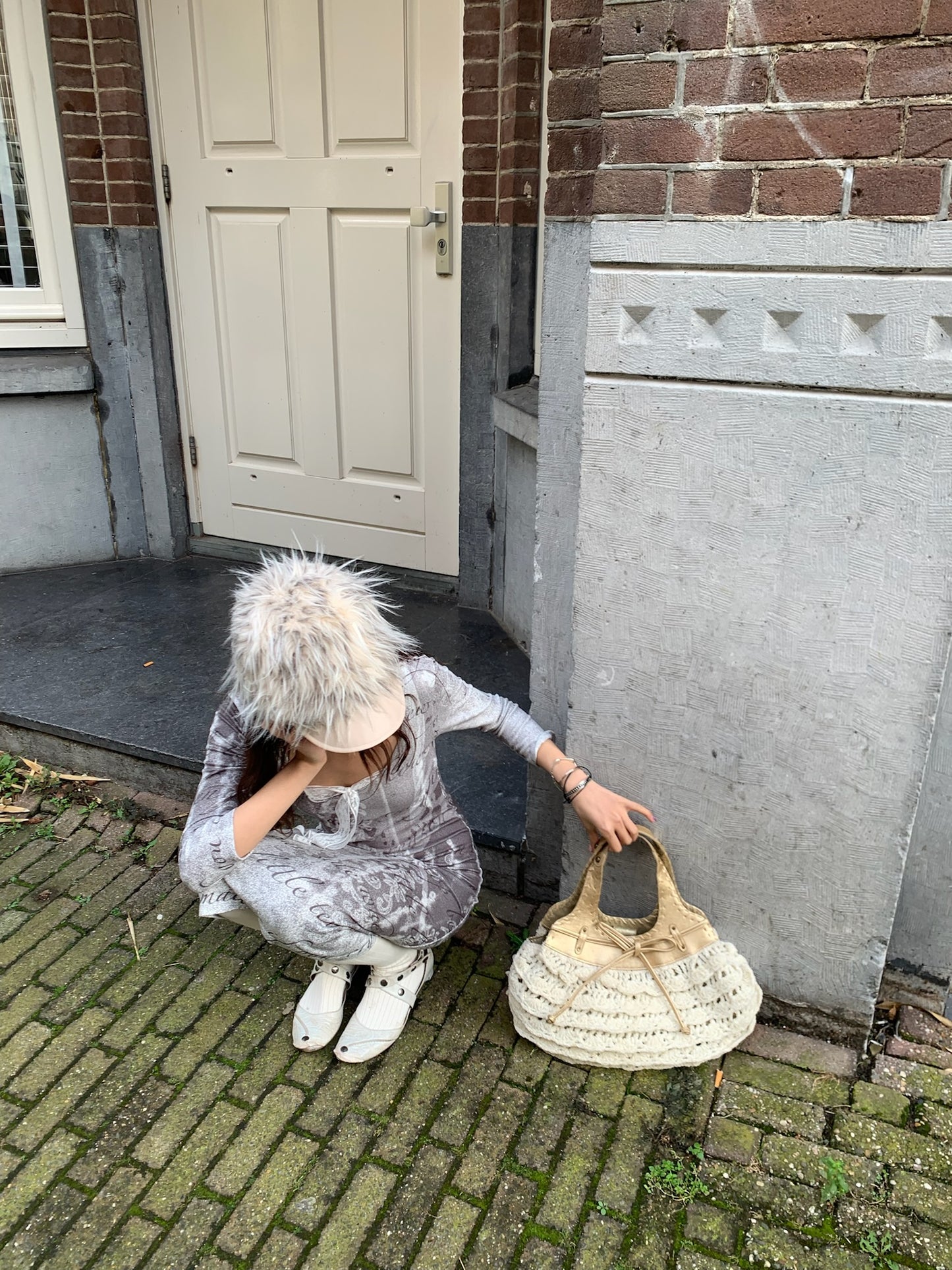 Furry light khaki warm autumn/winter knight hat