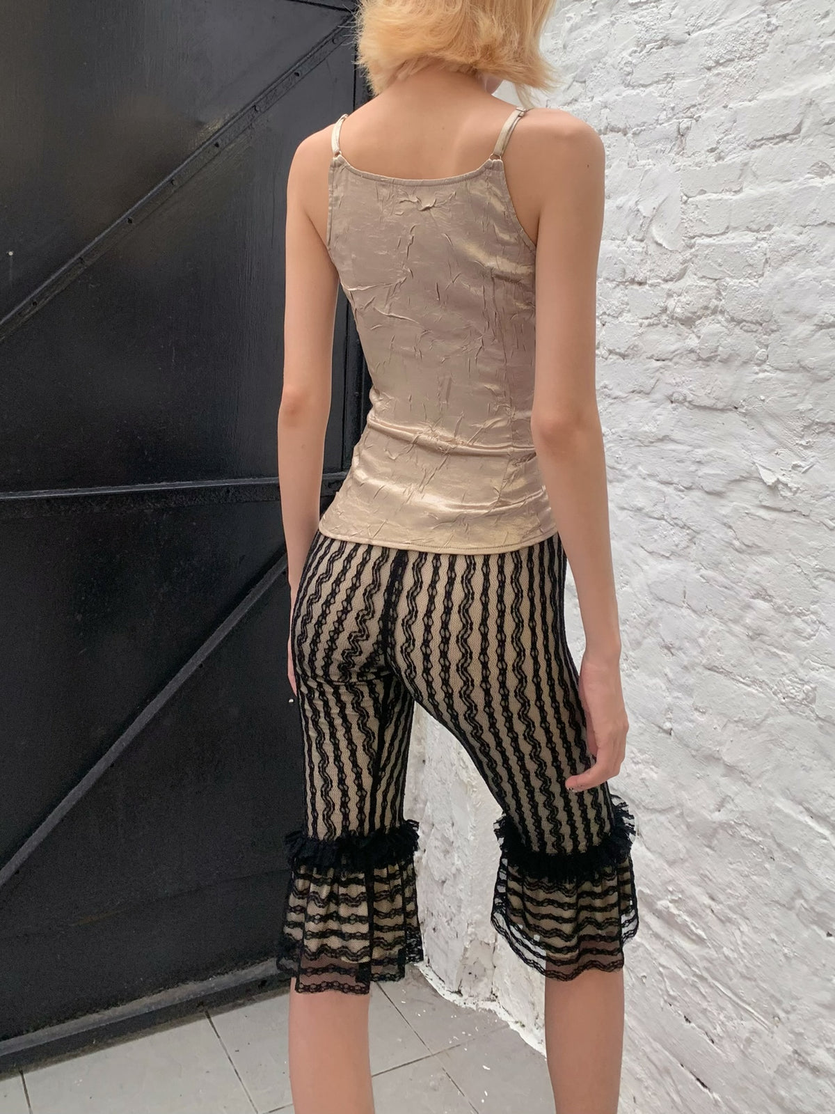 Black and White lace retro striped leggings trousers pants