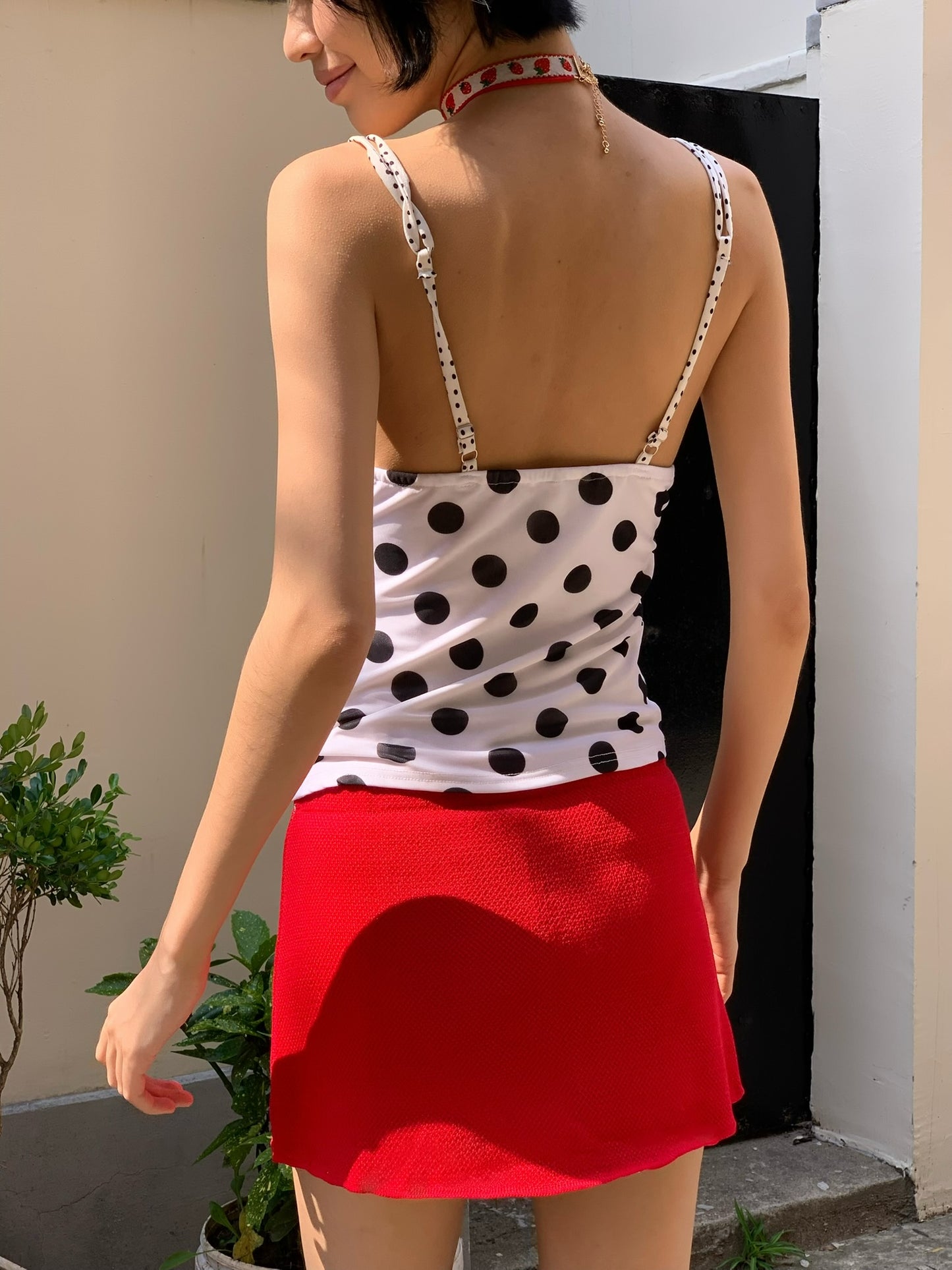 Doggie Red Elastic Knitted skirt With Safety Pant Inside as lining