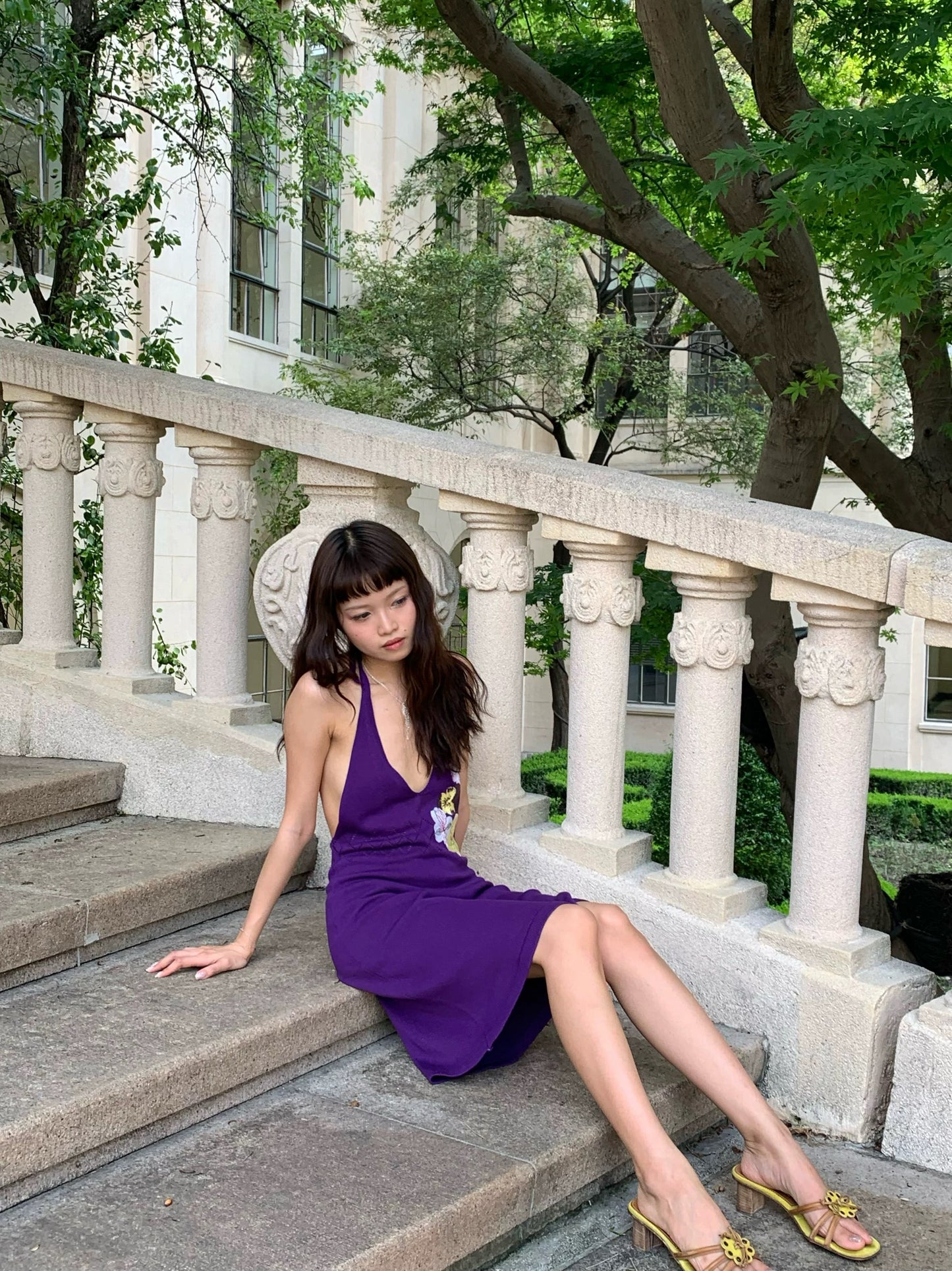 Embroidery knitted dress purple/black