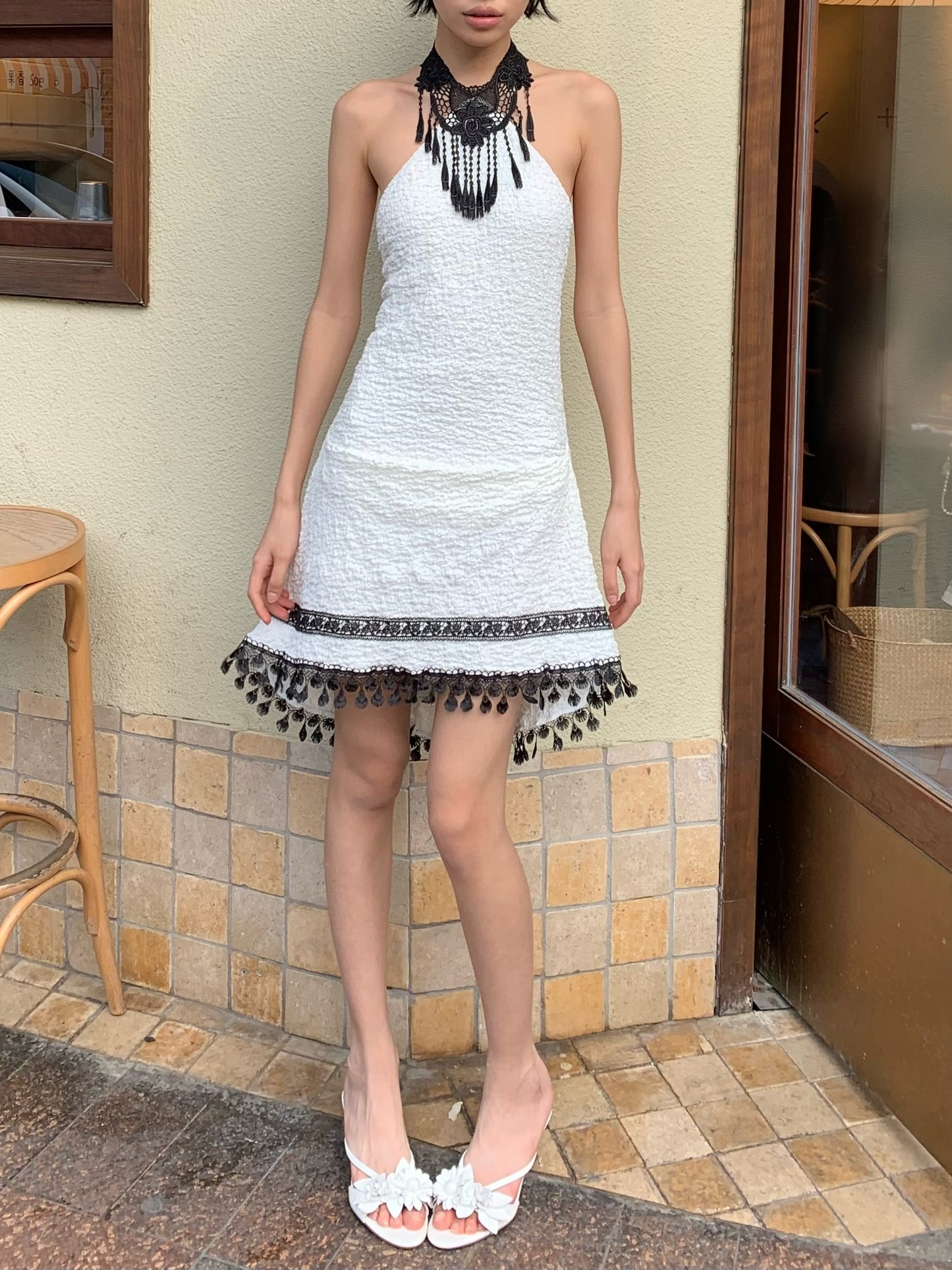 Black and White Contrast Color Stretch Pleated Dress