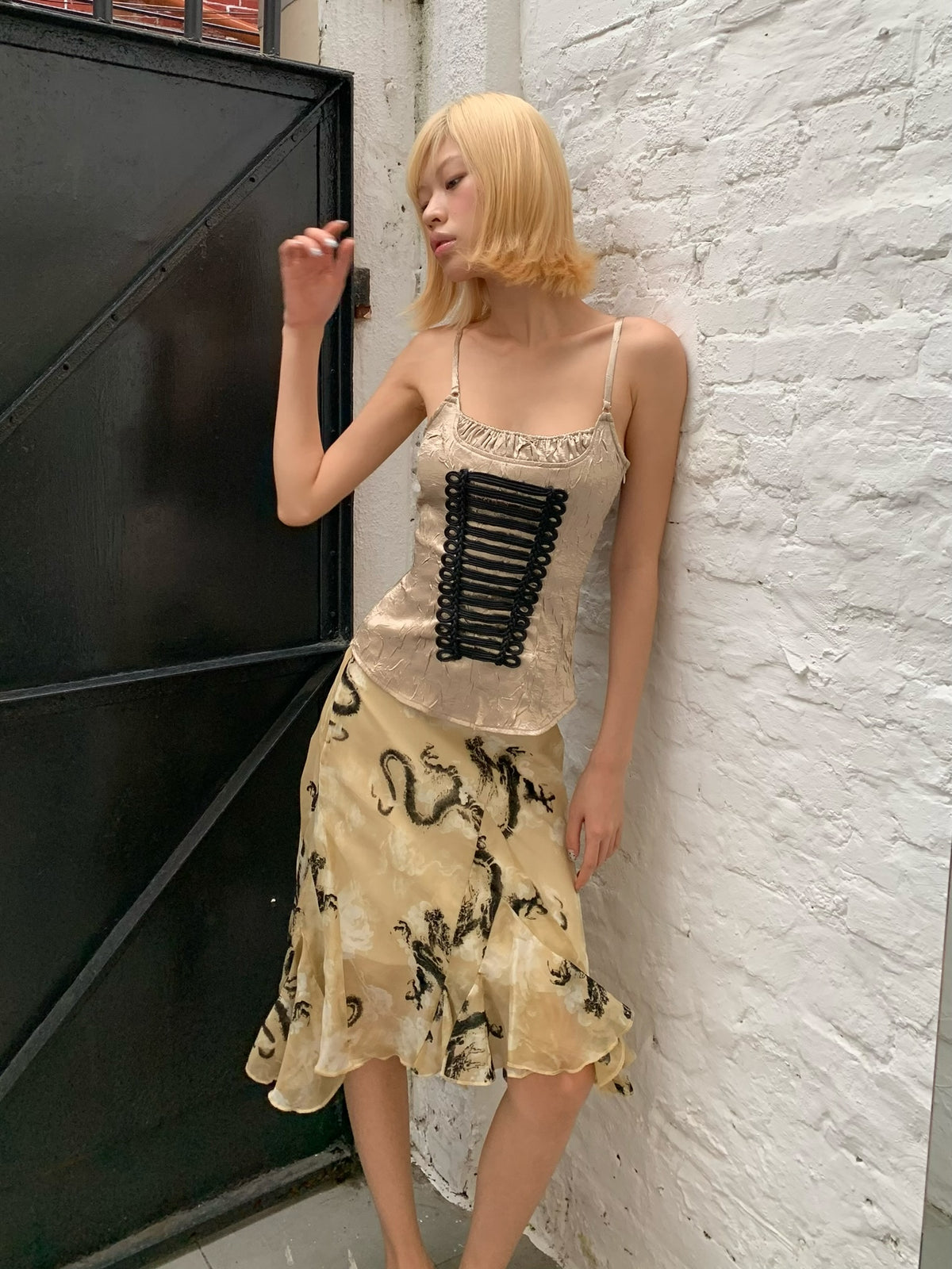 Napoleon-style golden halter top
