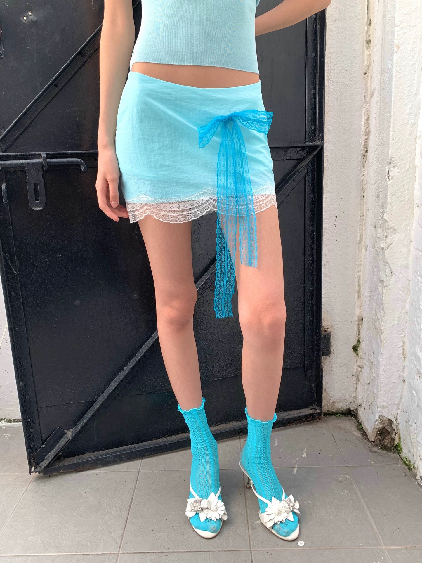 Blue vertical stripe ankle socks