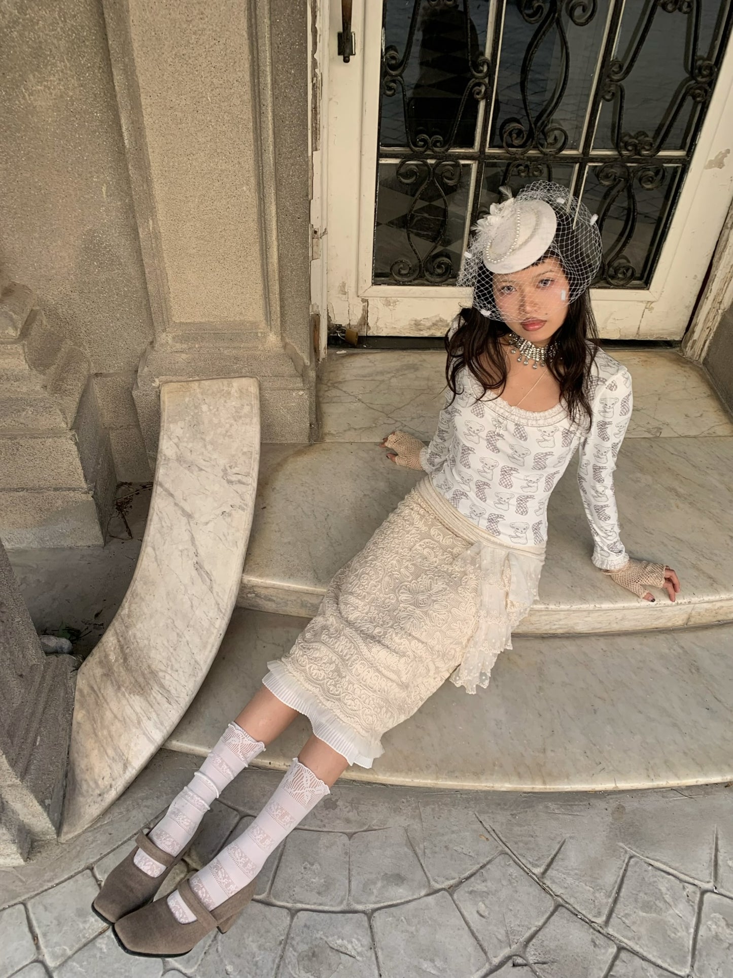 Embroidered Lace skirt With Thick lining