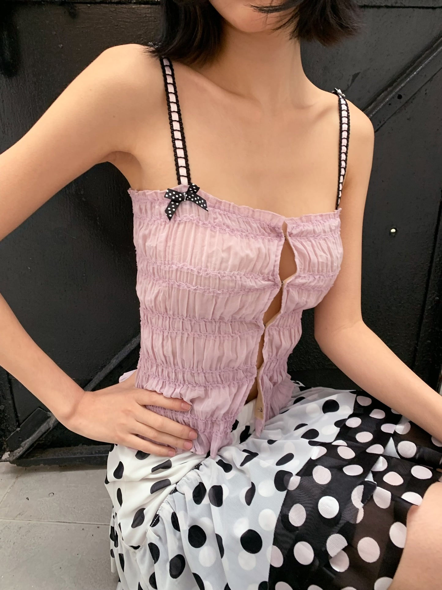Purple playful and cute pleated fitted  top