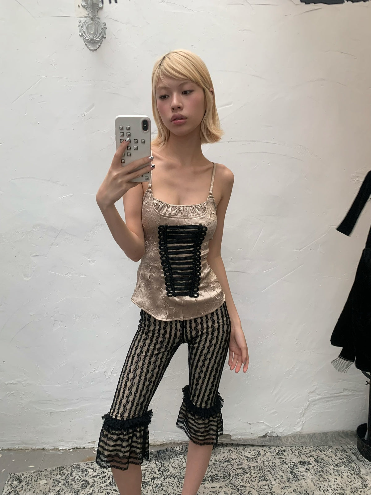 Black and White lace retro striped leggings trousers pants