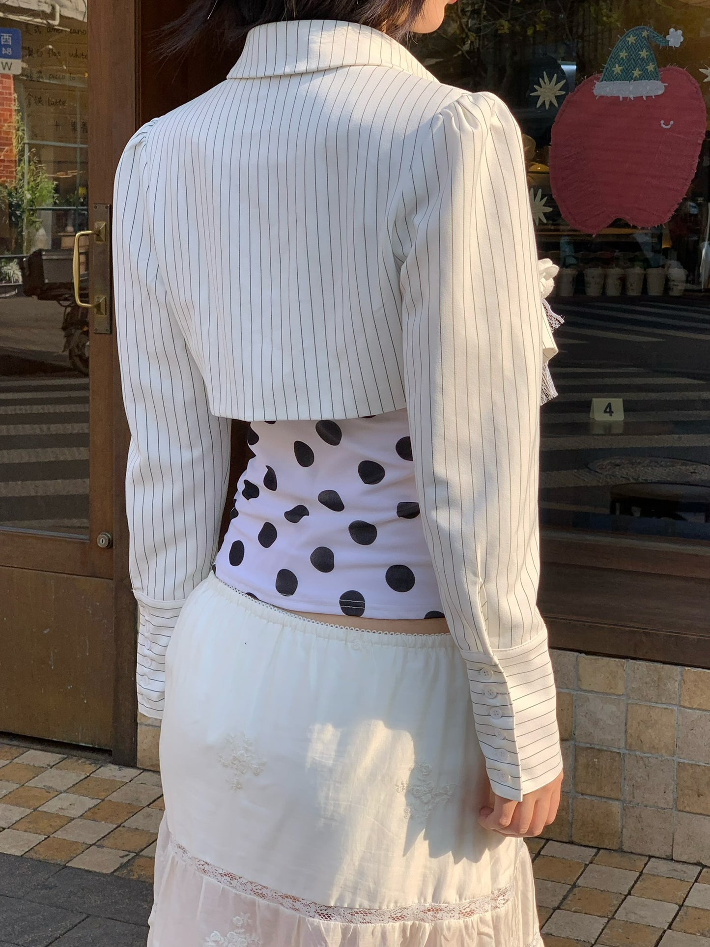 Black and white striped short jacket