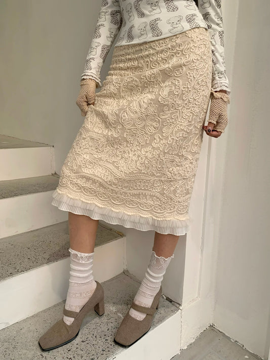 Embroidered Lace skirt With Thick lining