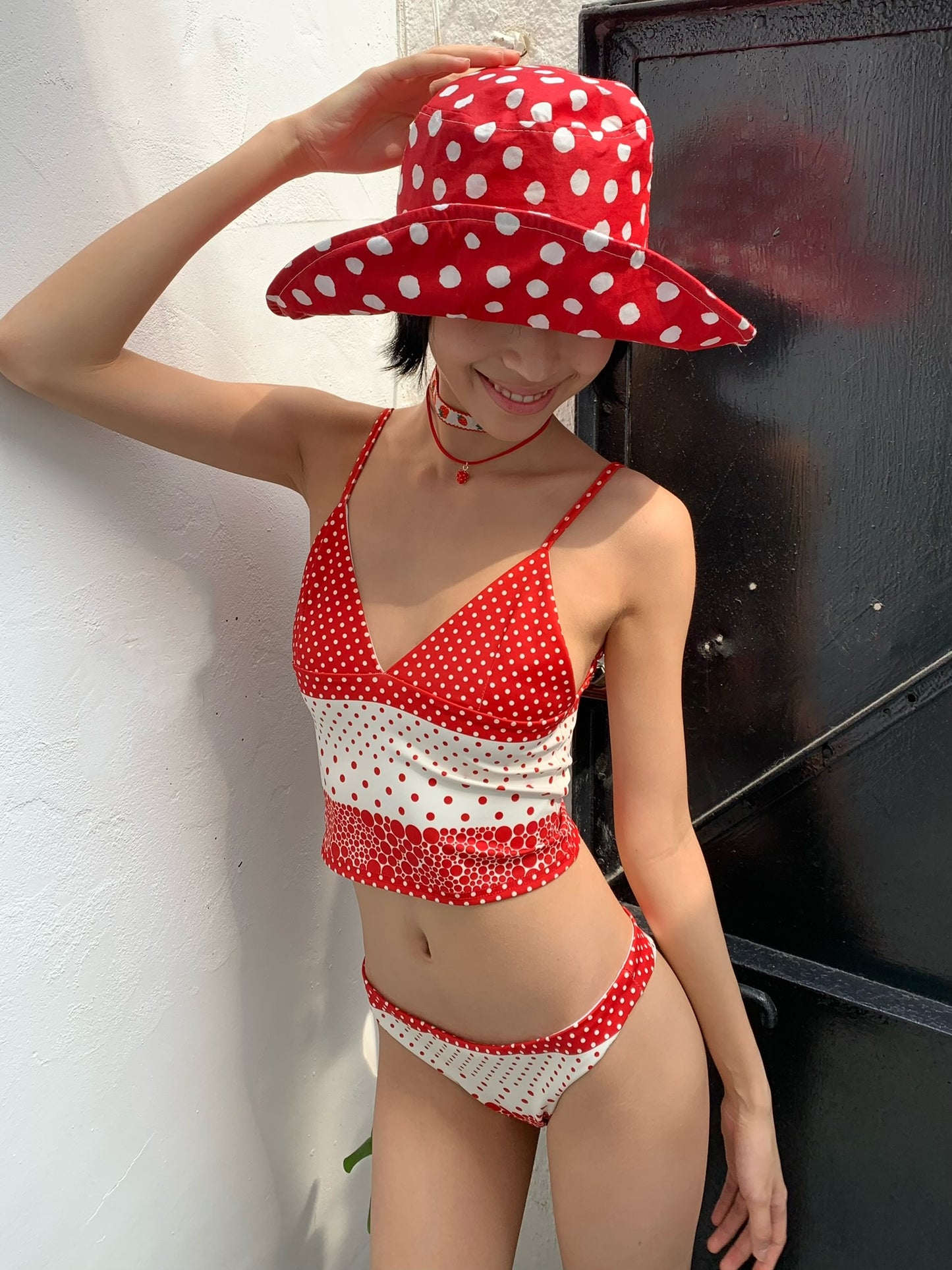 Orange soda polka dot printed three-piece swimsuit bikini - can be purchased separately