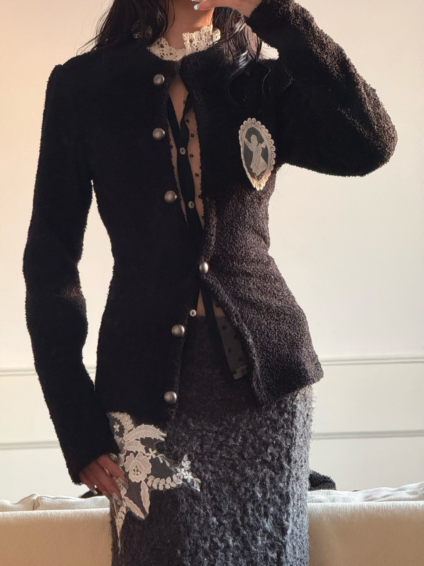 Black knitted woolen sweater / blouse