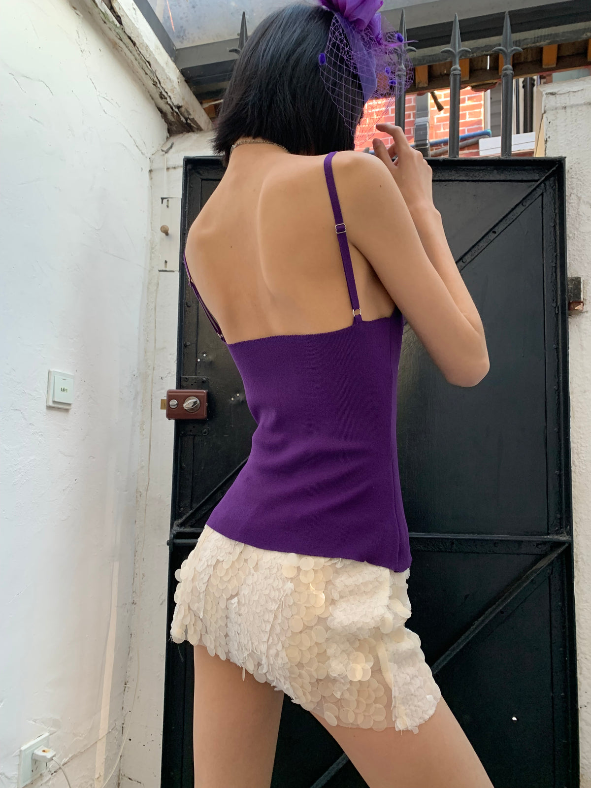 Sea Blue/Grape Purple Original Knitted Stretchable Adjustable Shoulder Strap Top