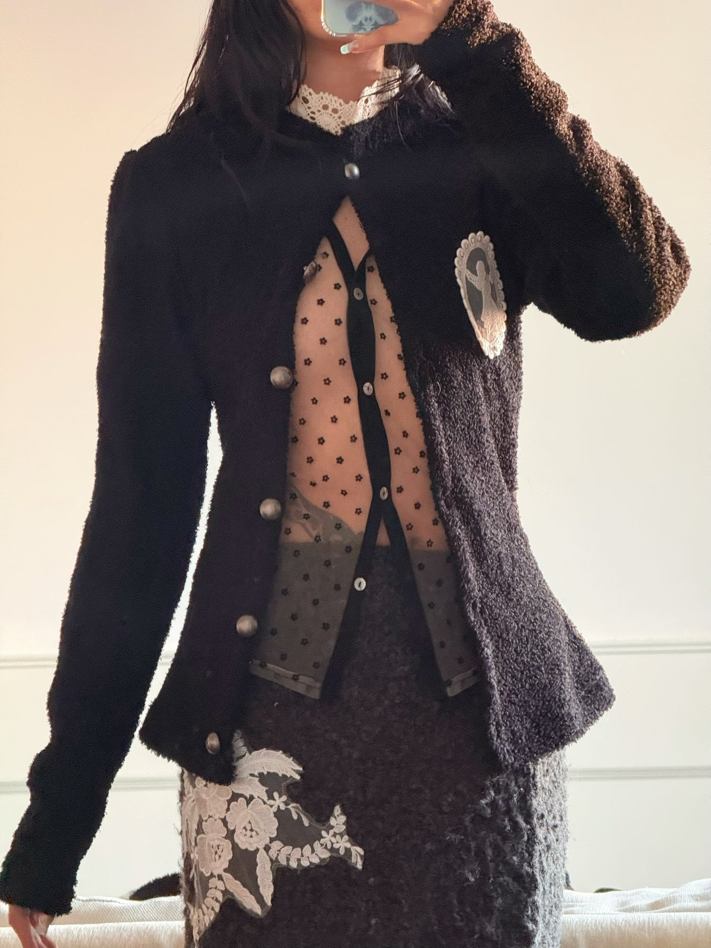 Black knitted woolen sweater / blouse