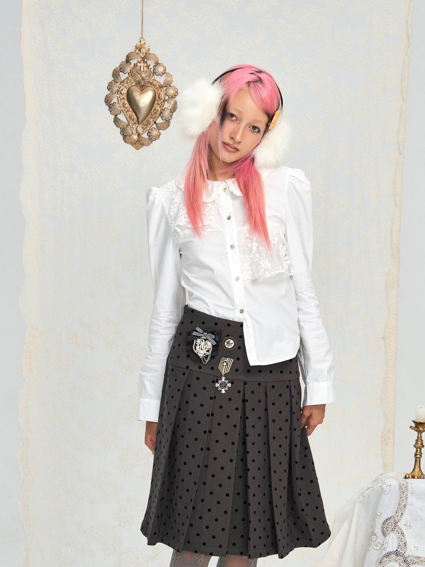 Babydoll collar lace-embroidered pure cotton versatile long-sleeved white shirt