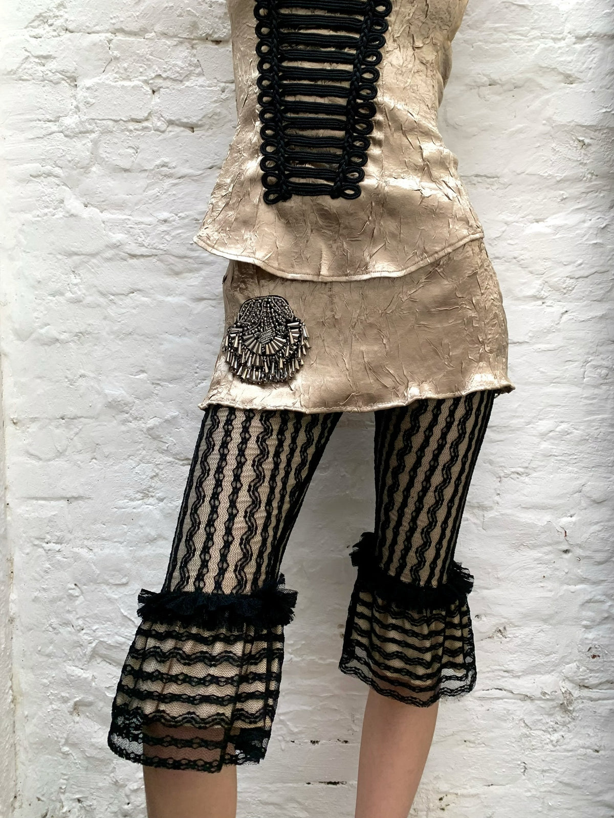 Black and White lace retro striped leggings trousers pants