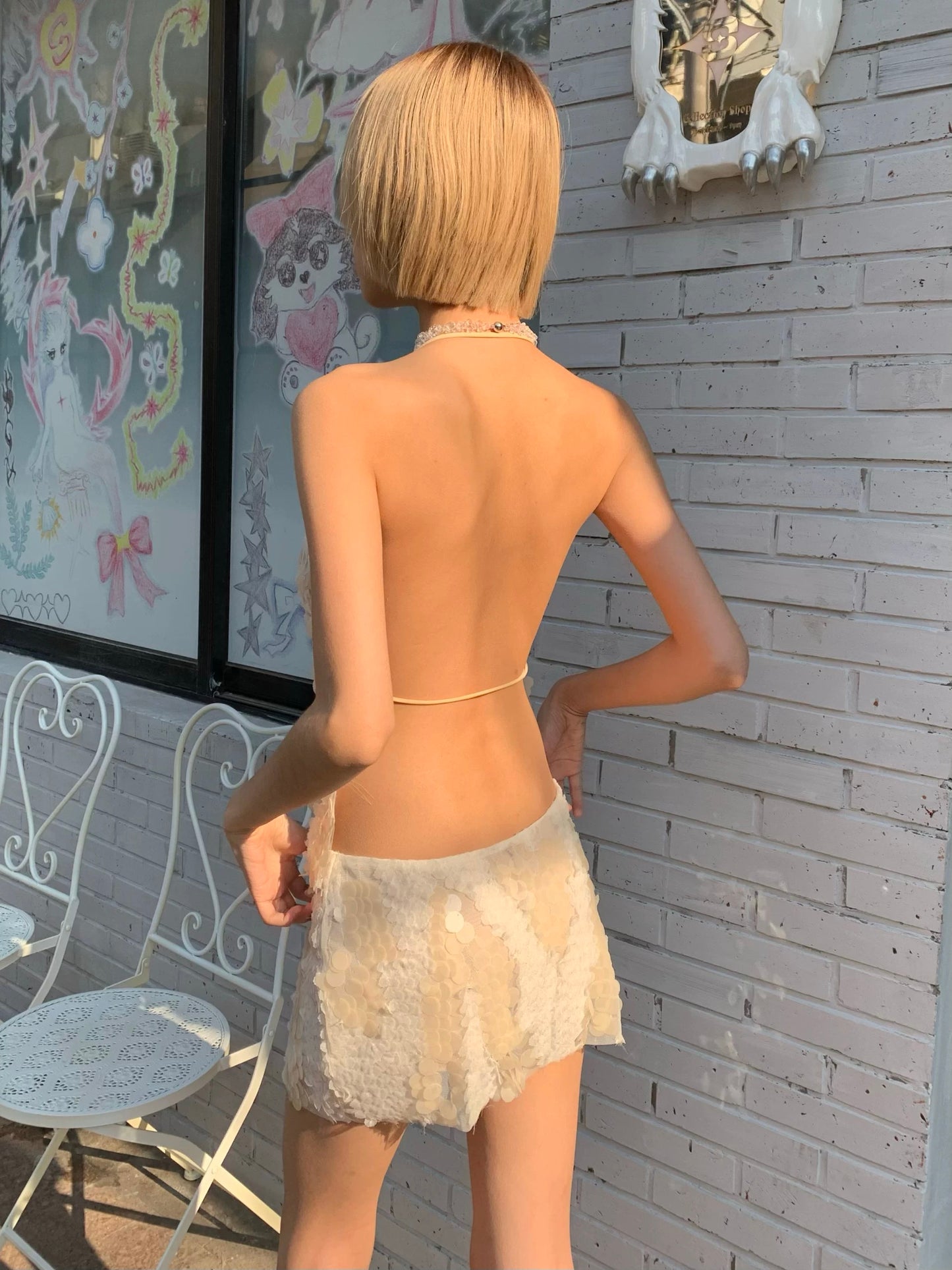 Beautiful mermaid-style with nude color, glittery sequins top
