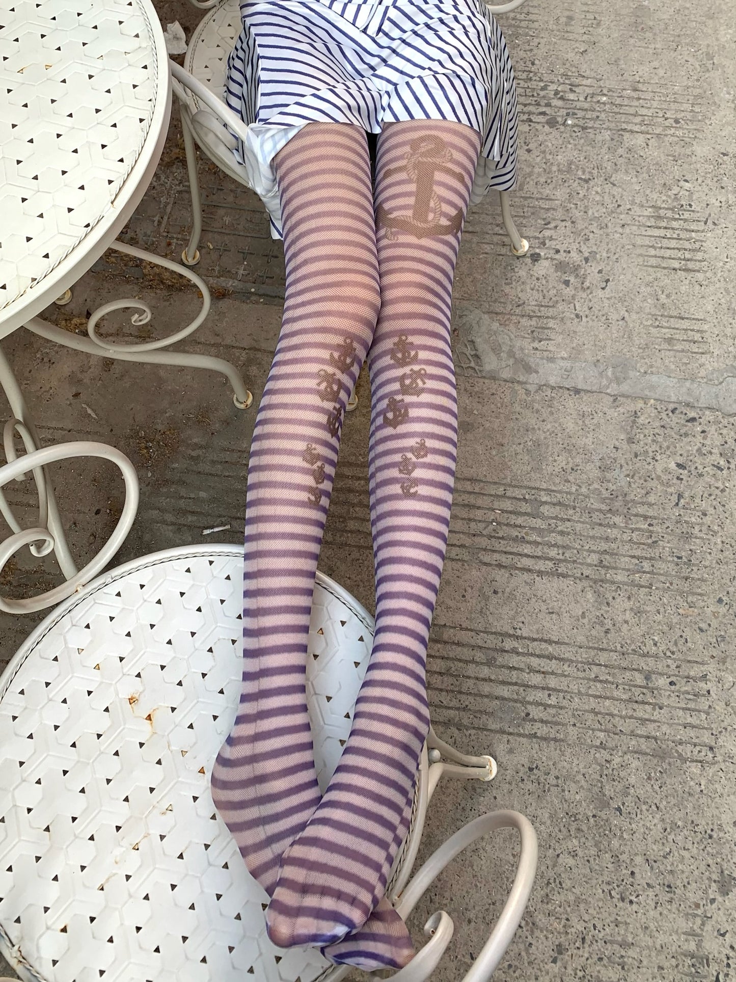 Original design, hard-to-tear striped navy sailor blue style fishnet stockings