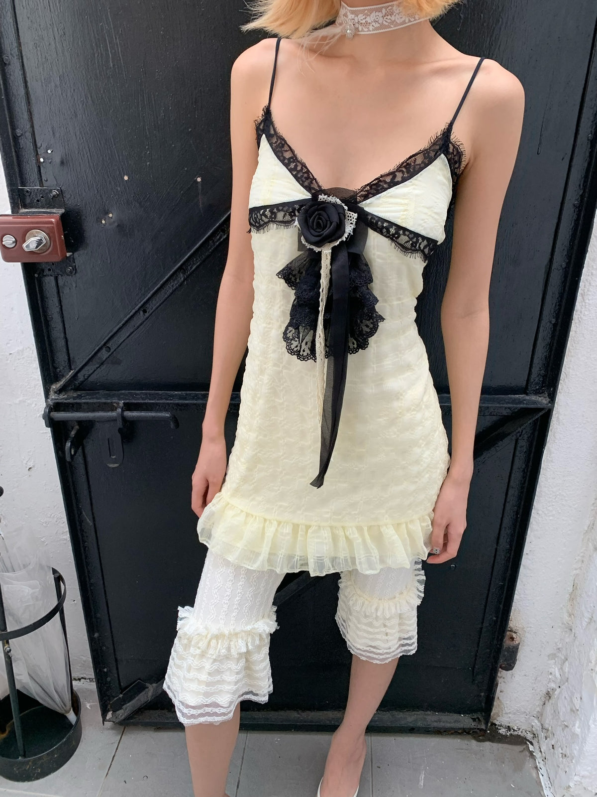 Black and White lace retro striped leggings trousers pants