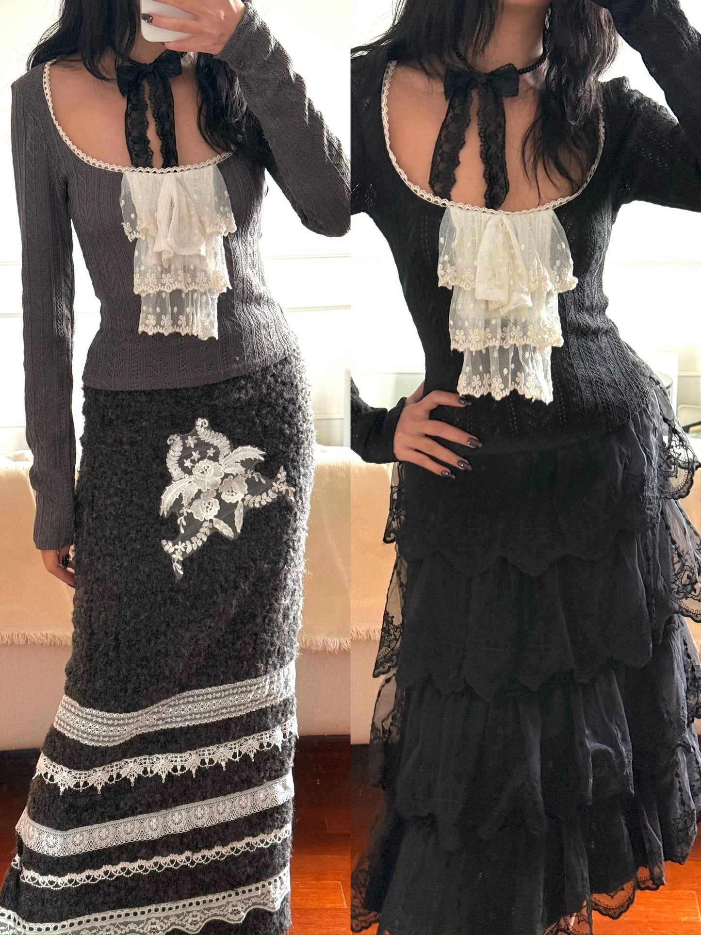 Black Swan or Cinderella Vintage Courtier-style Knitted Stretch Top