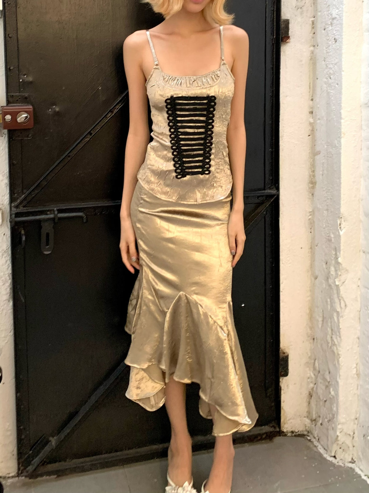 Napoleon-style golden halter top