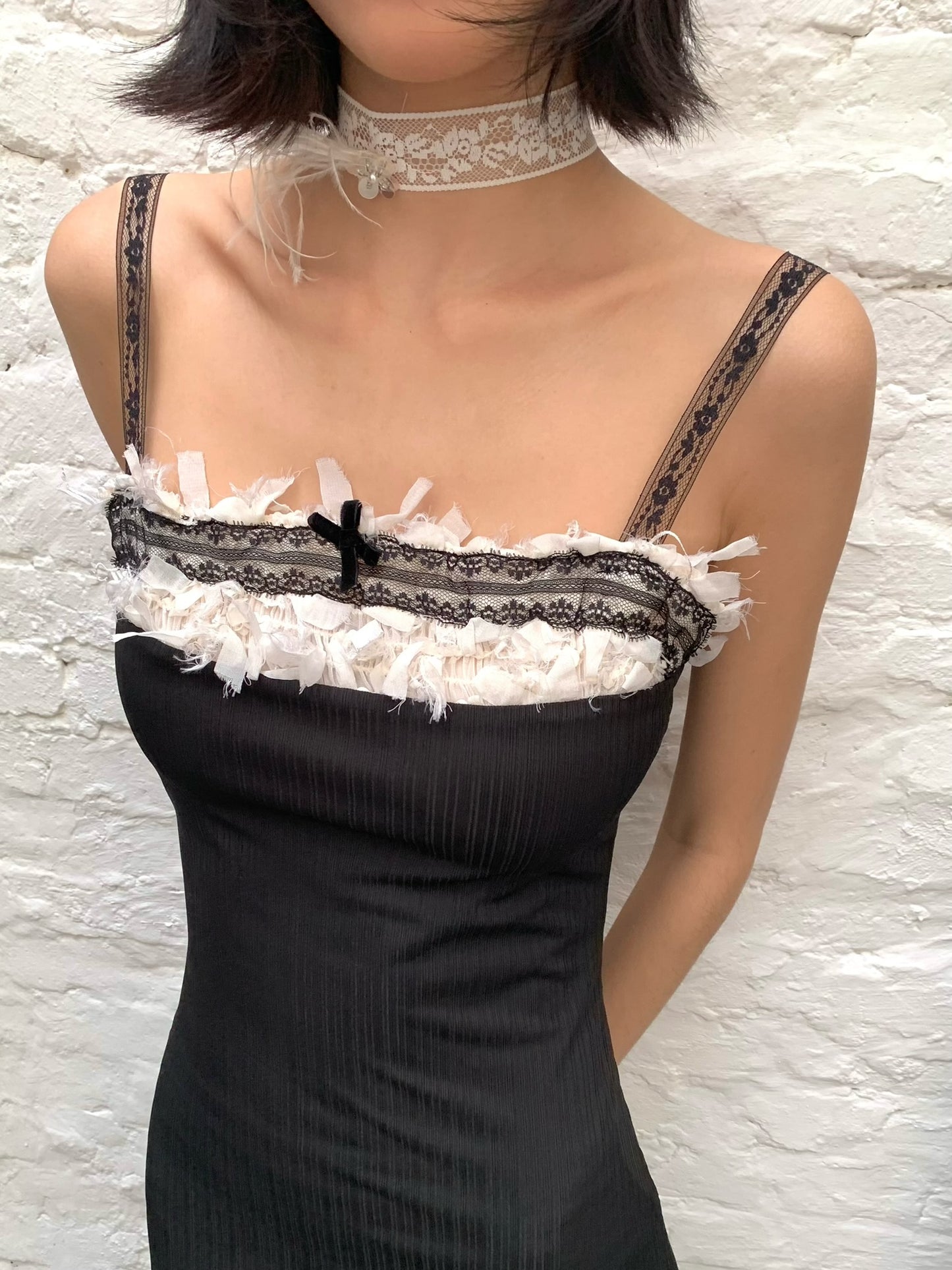 Sexy and playful lace stretch black fitted dress with adjustable shoulder straps