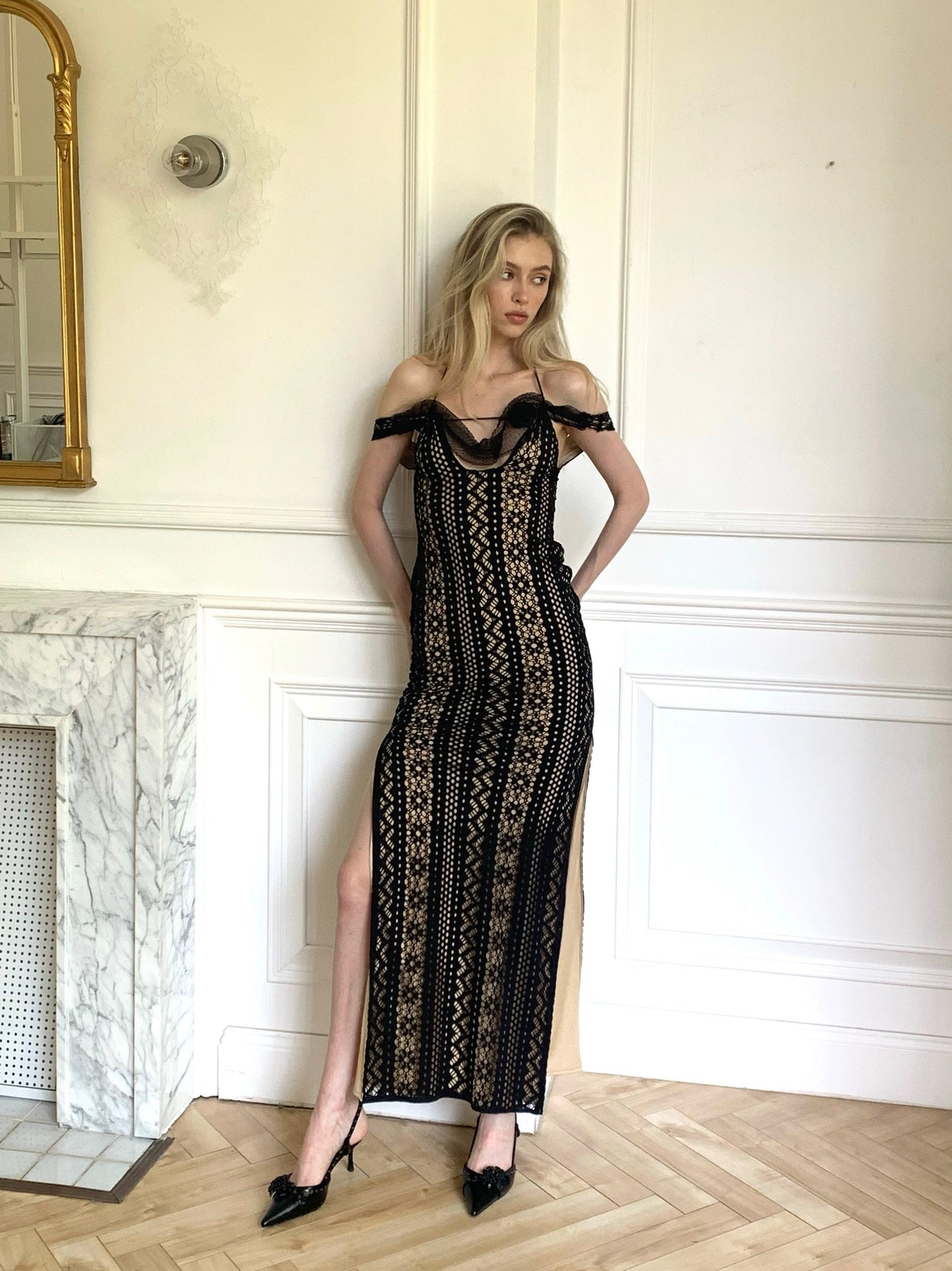 Black Widow sexy lace slit long original design dress