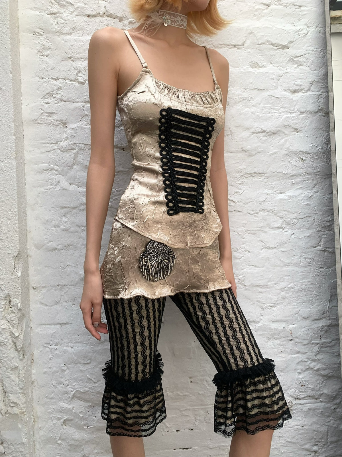Black and White lace retro striped leggings trousers pants