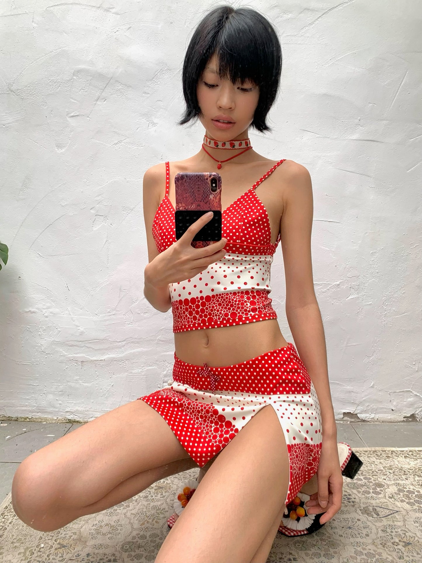 Orange soda polka dot printed three-piece swimsuit bikini - can be purchased separately