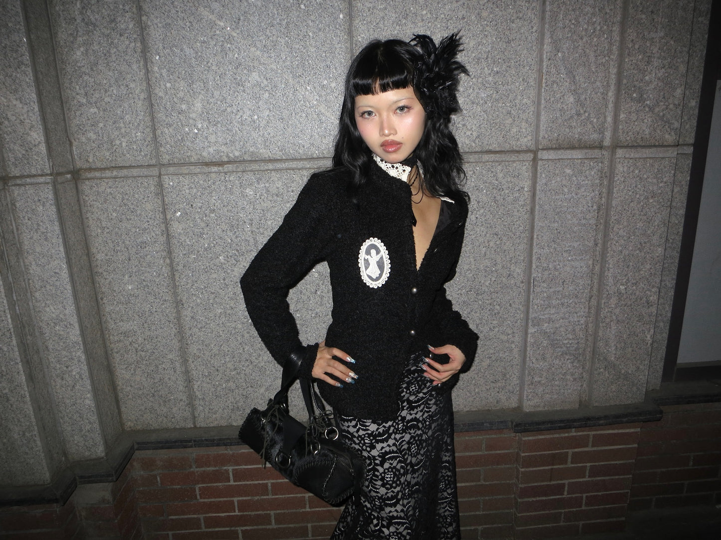 Black knitted woolen sweater / blouse