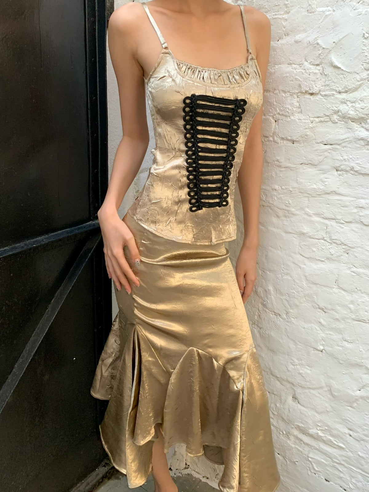 Napoleon-style golden halter top