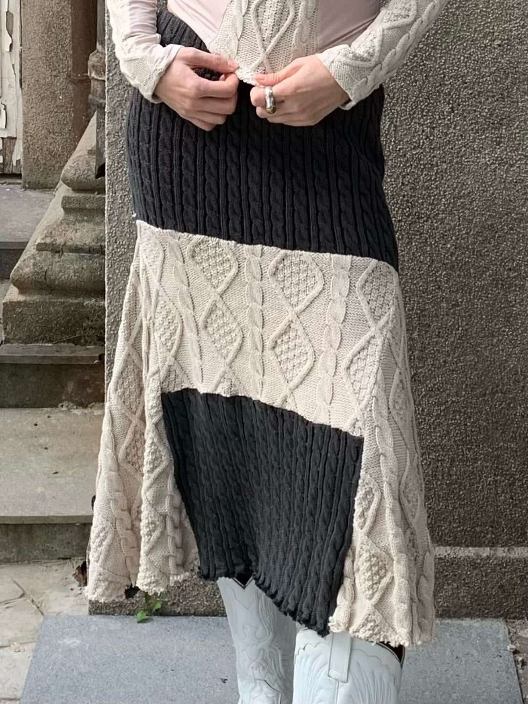 Original patchwork knitted stretch slimming design top + half skirt （can be bought separately