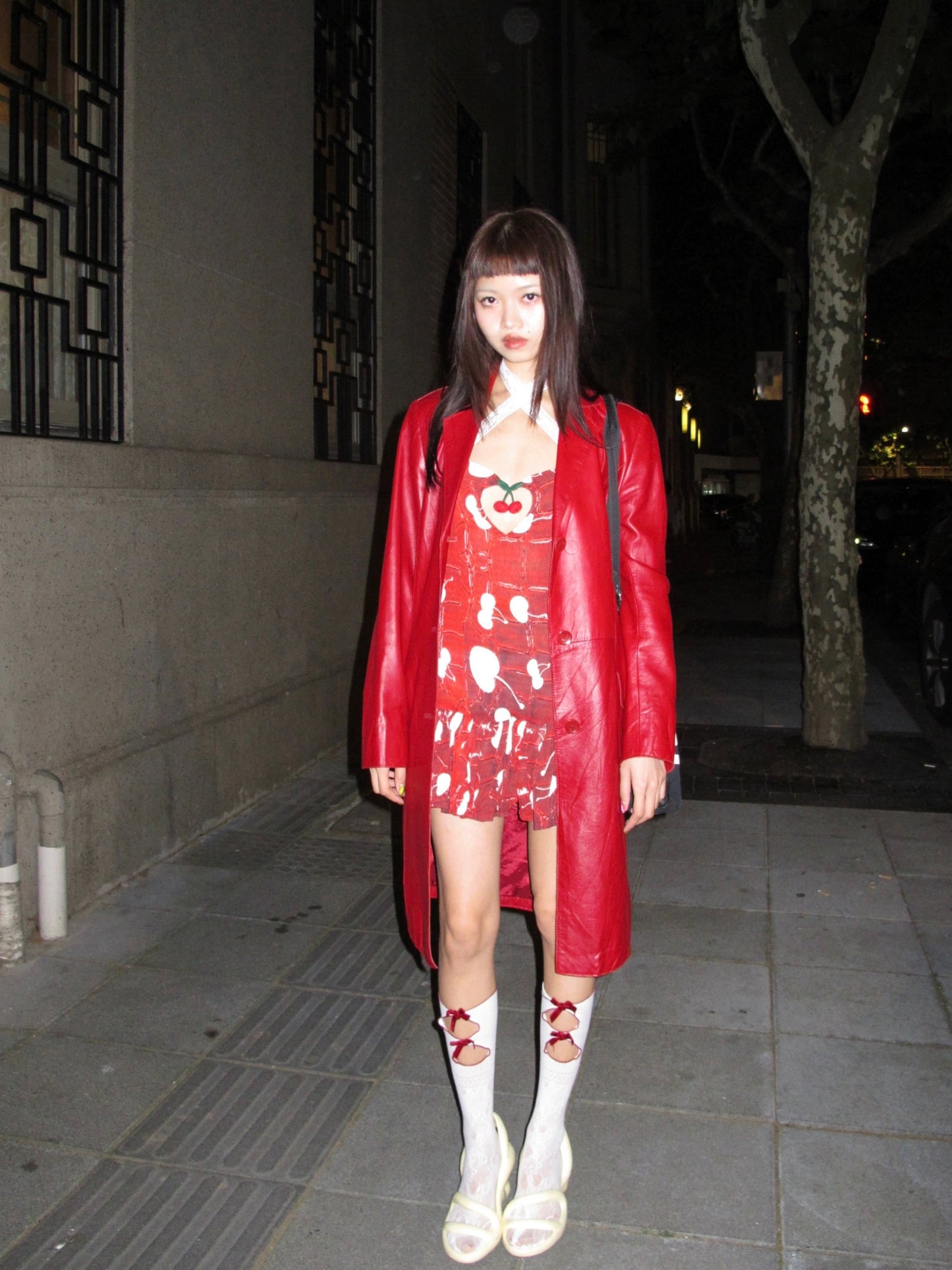 Cherry print strapless dress （short version)