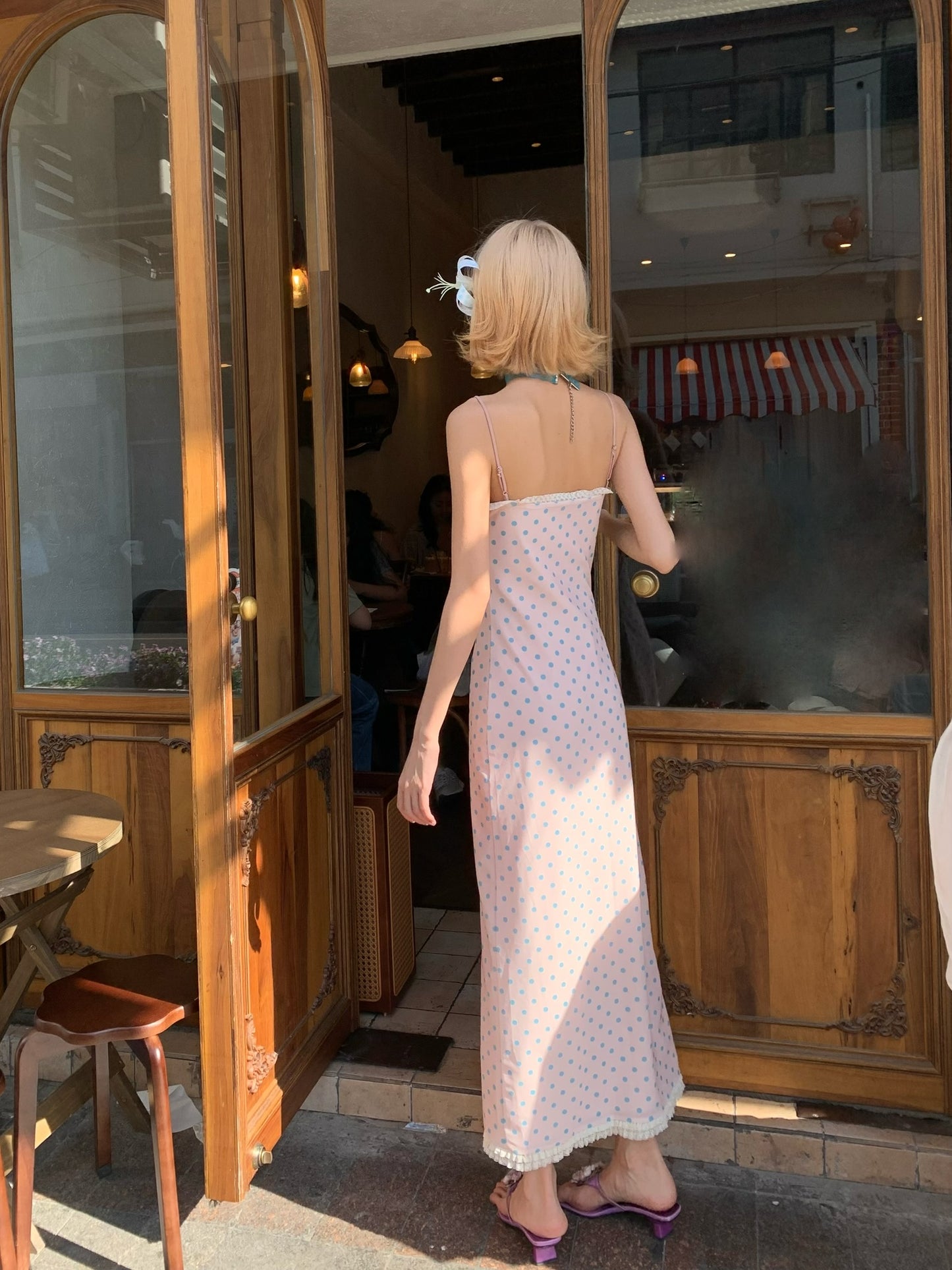 Candy polka dot dress in long version - Original pink strapless stretch-fitting long dress