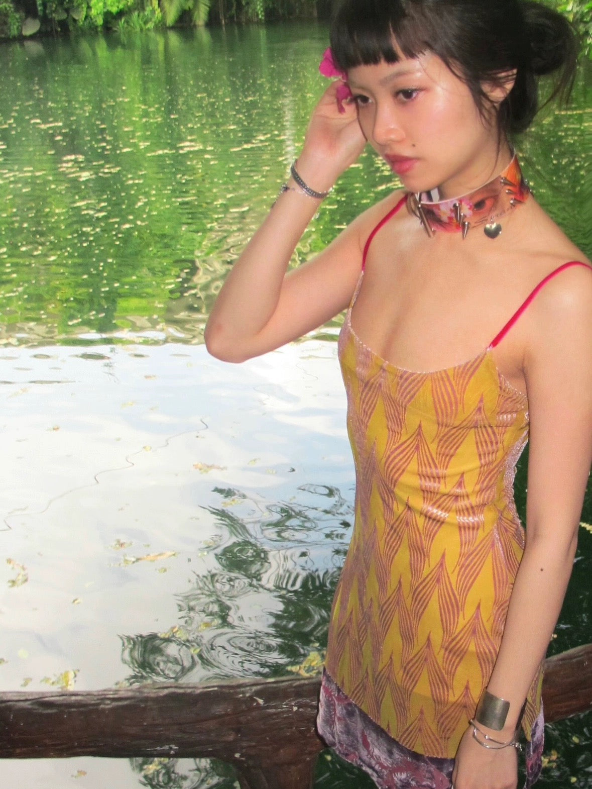 candy color contrast color strap ultra short super stretchy dress