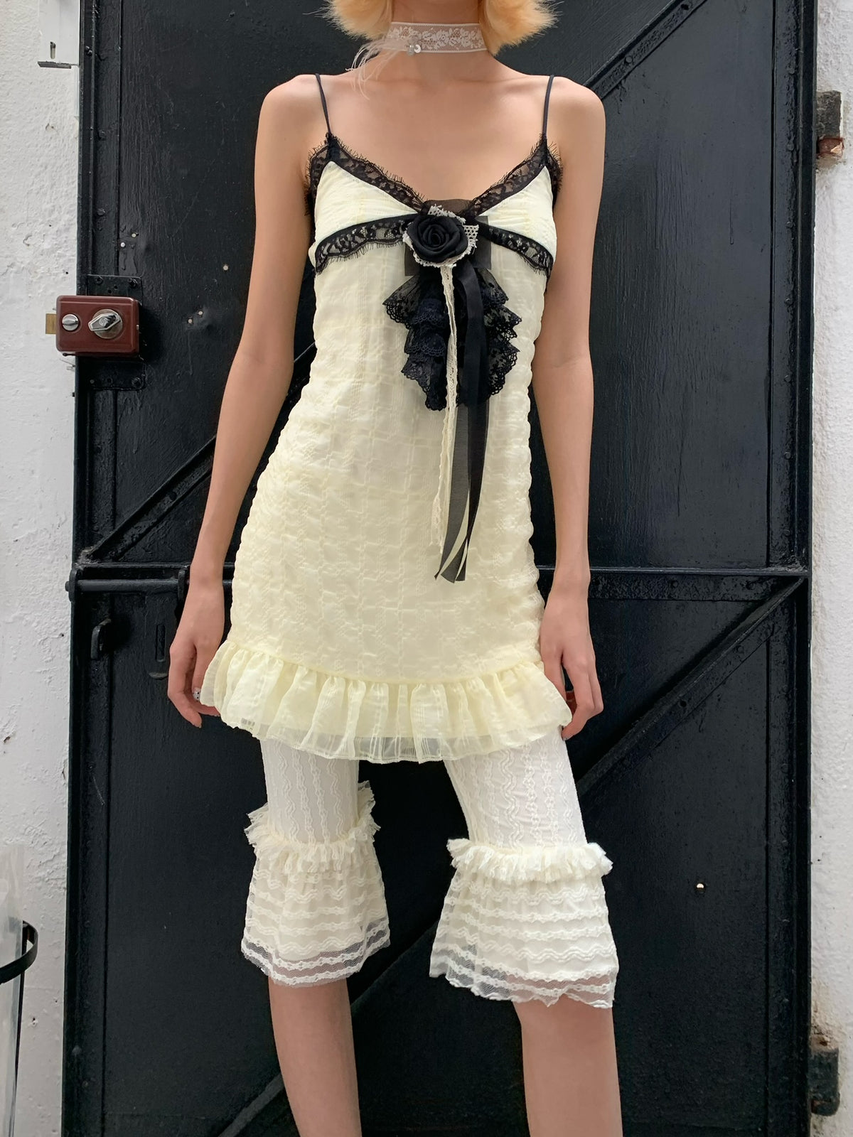 Black and White lace retro striped leggings trousers pants