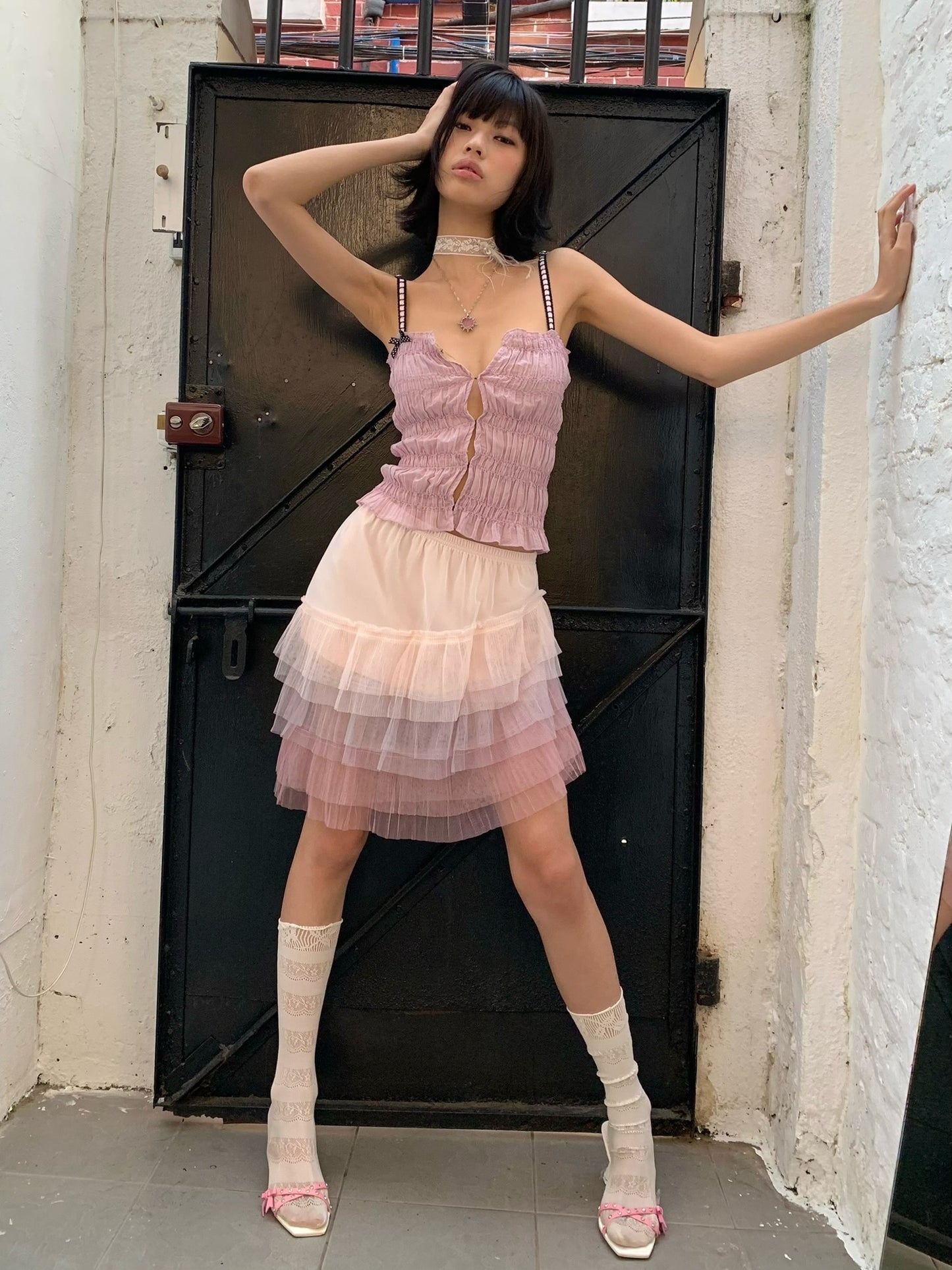 Purple playful and cute pleated fitted  top