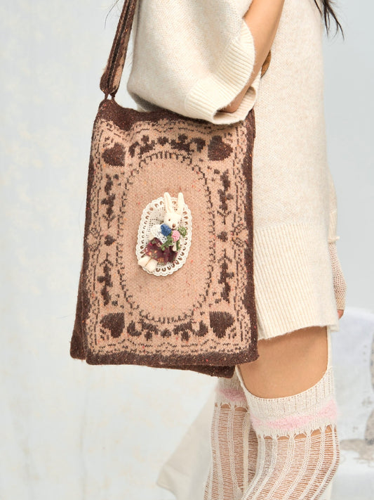 Cute Picture Frame Bunny Knitted Bag - Adjustable Shoulder Strap