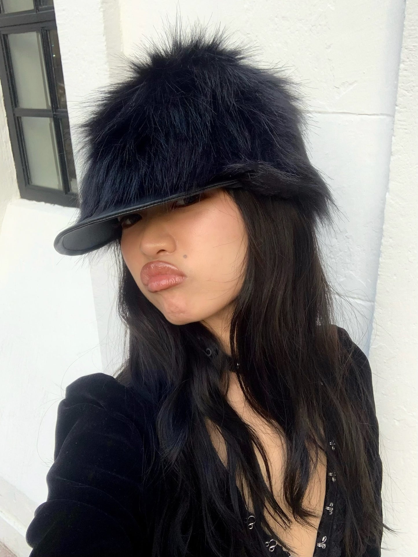 Furry black warm autumn/winter knight hat
