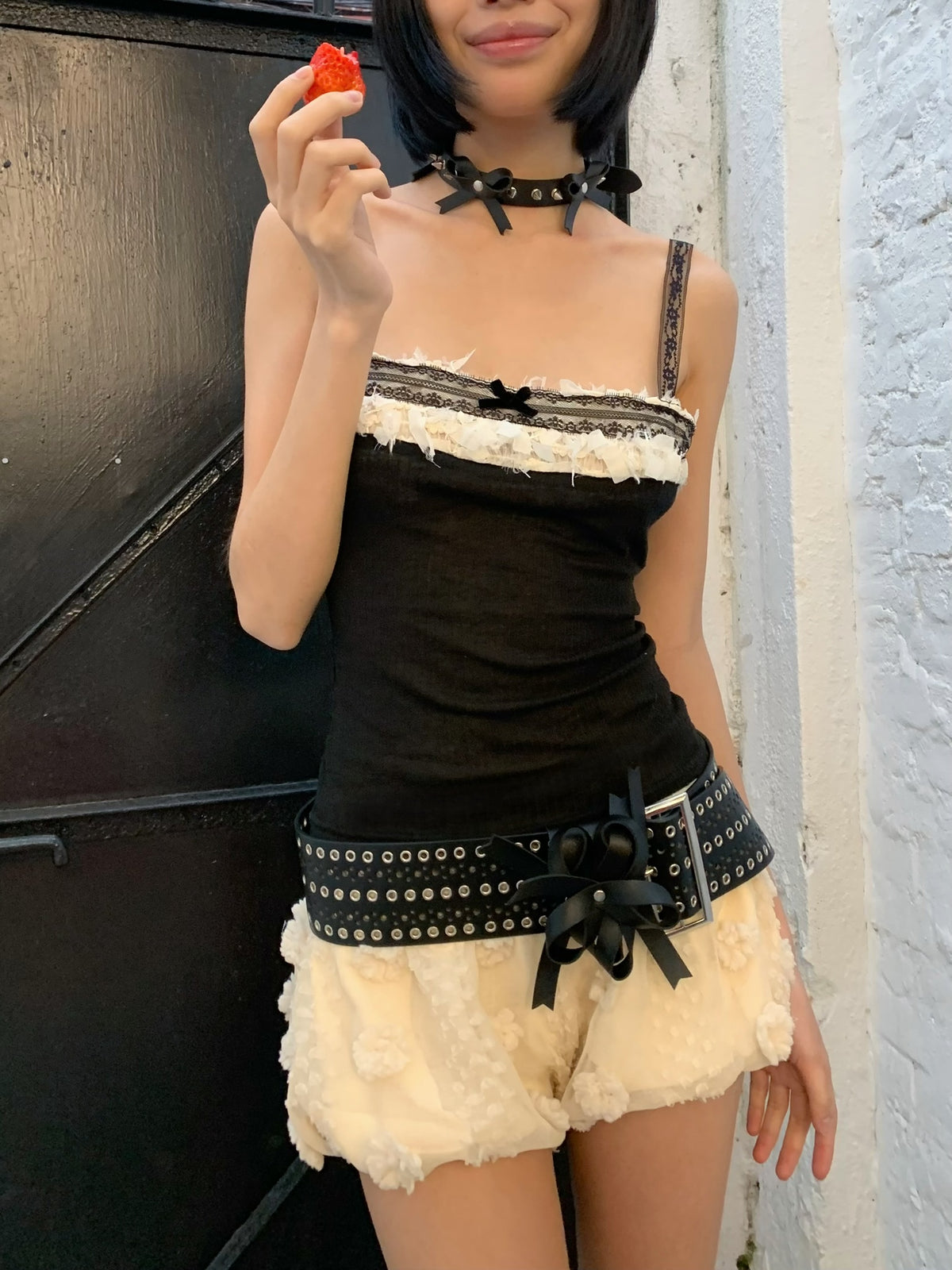 Beige bubble-shaped, puffy, low-waist, stretchy ultra-short pants