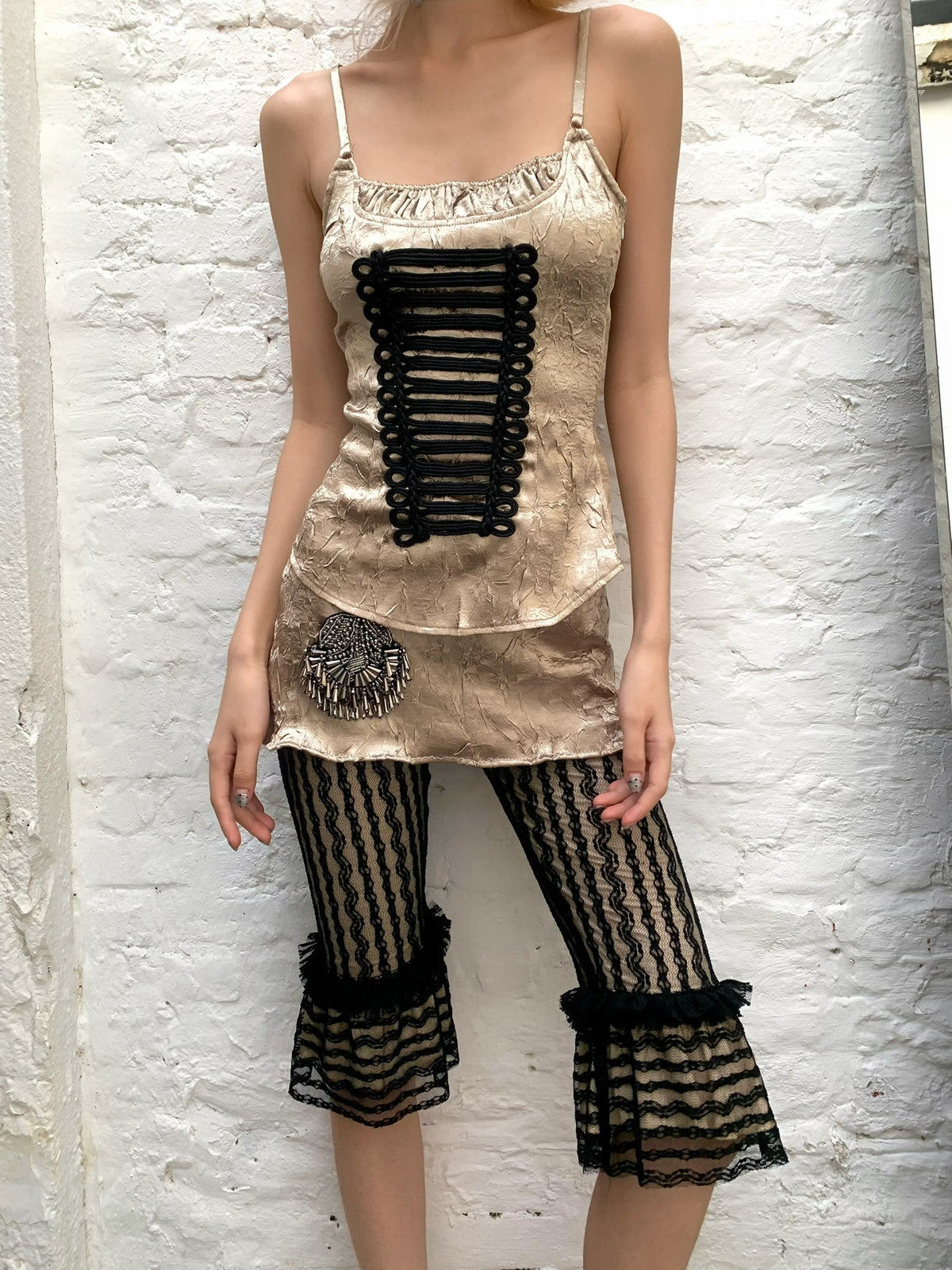 Black and White lace retro striped leggings trousers pants
