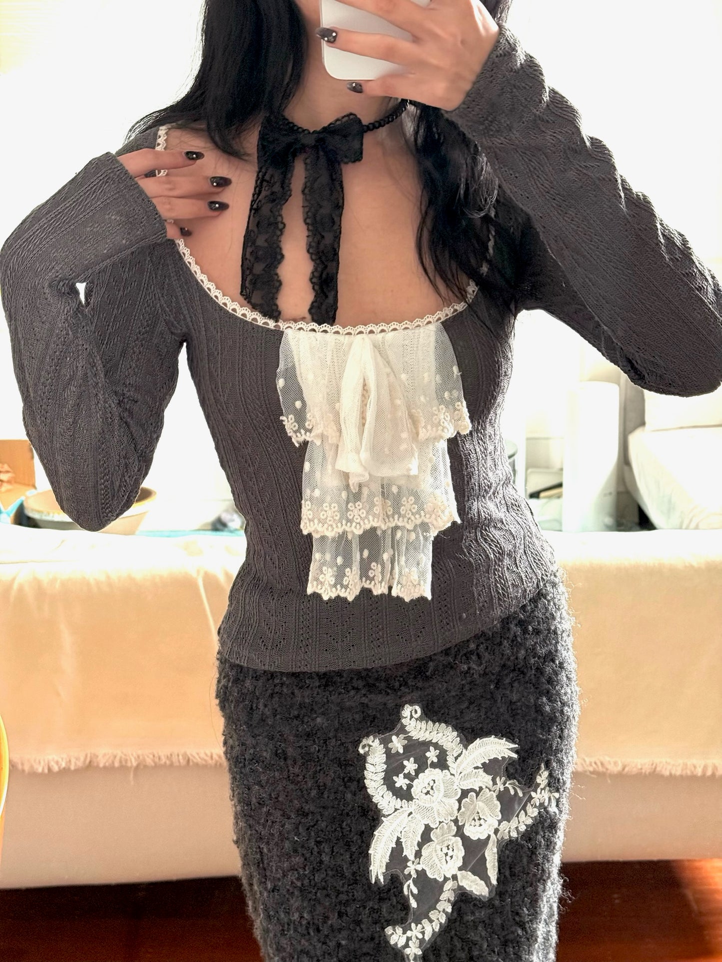 Black Swan or Cinderella Vintage Courtier-style Knitted Stretch Top