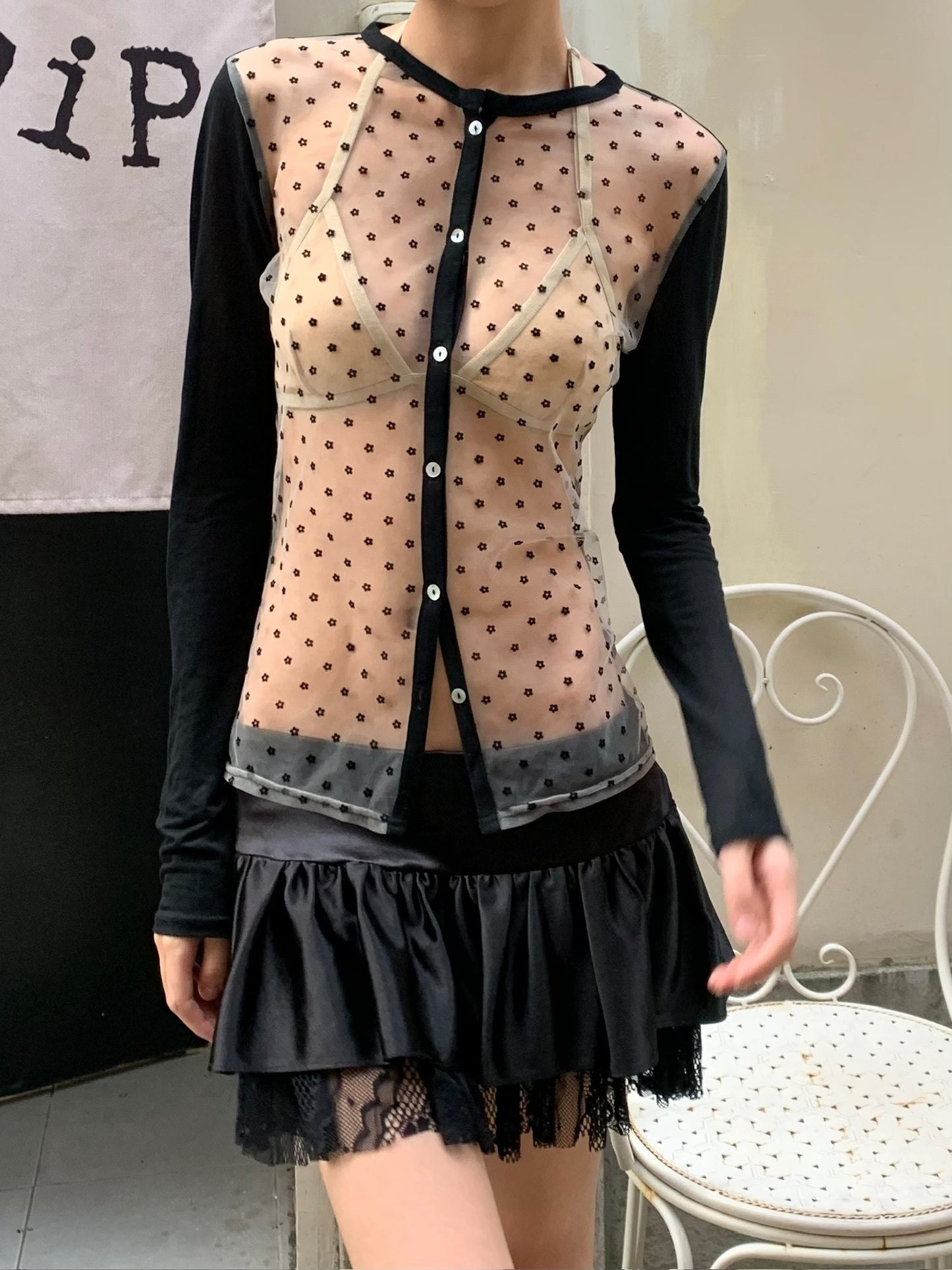 Patchwork black knitted cardigan