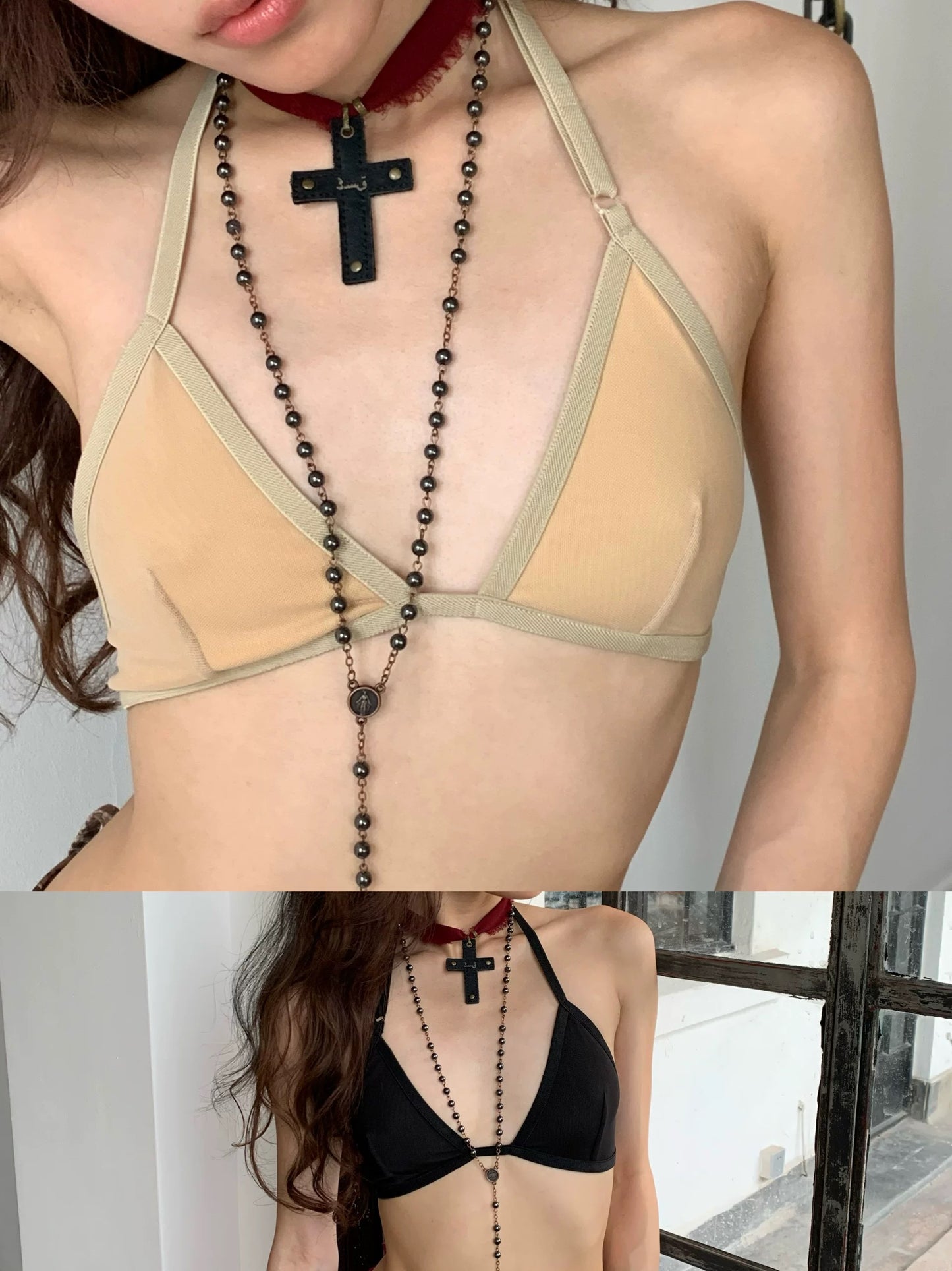 Comfortable elastic no underwire  bra nude/black