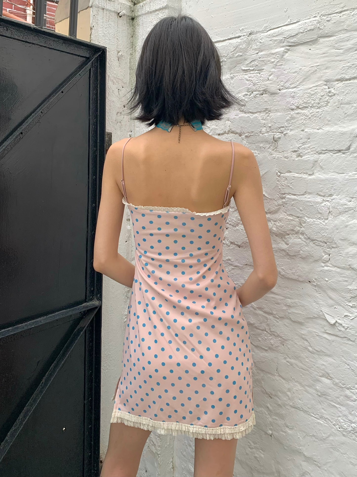 Candy polka dot dress pink stretch-fitting short dress