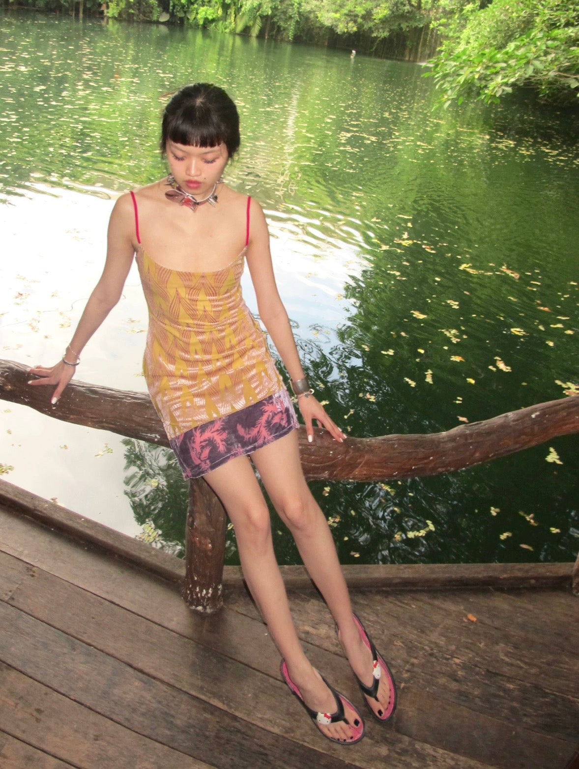 candy color contrast color strap ultra short super stretchy dress