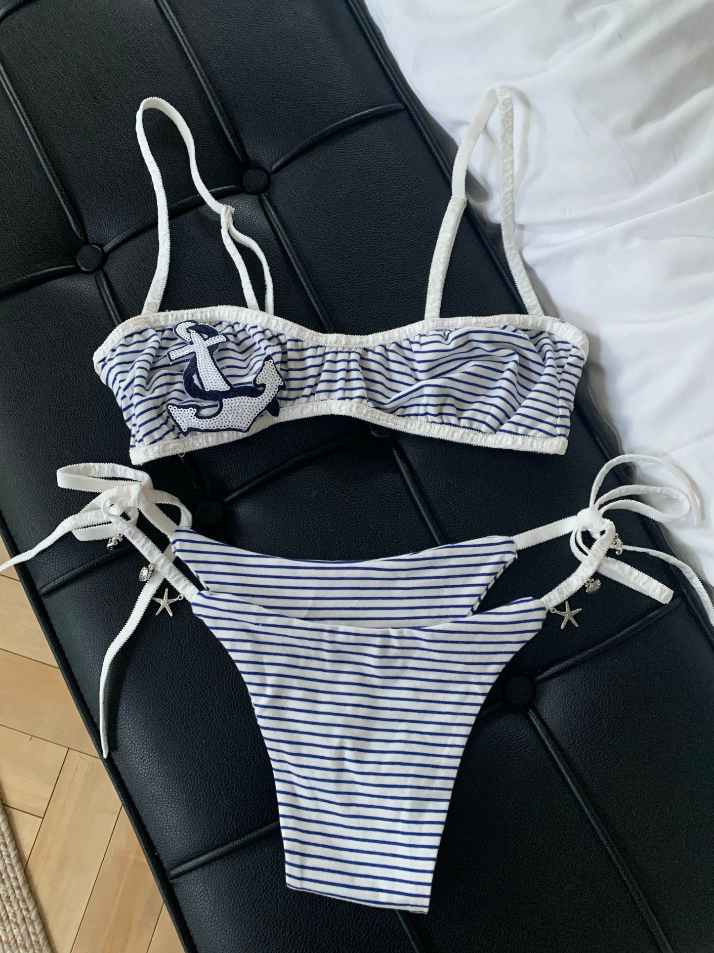 Navy striped anchor cute and playful bikini set