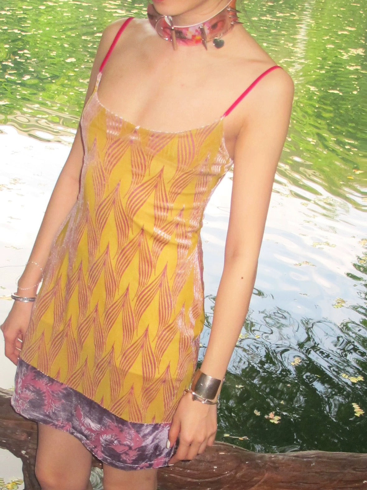 candy color contrast color strap ultra short super stretchy dress